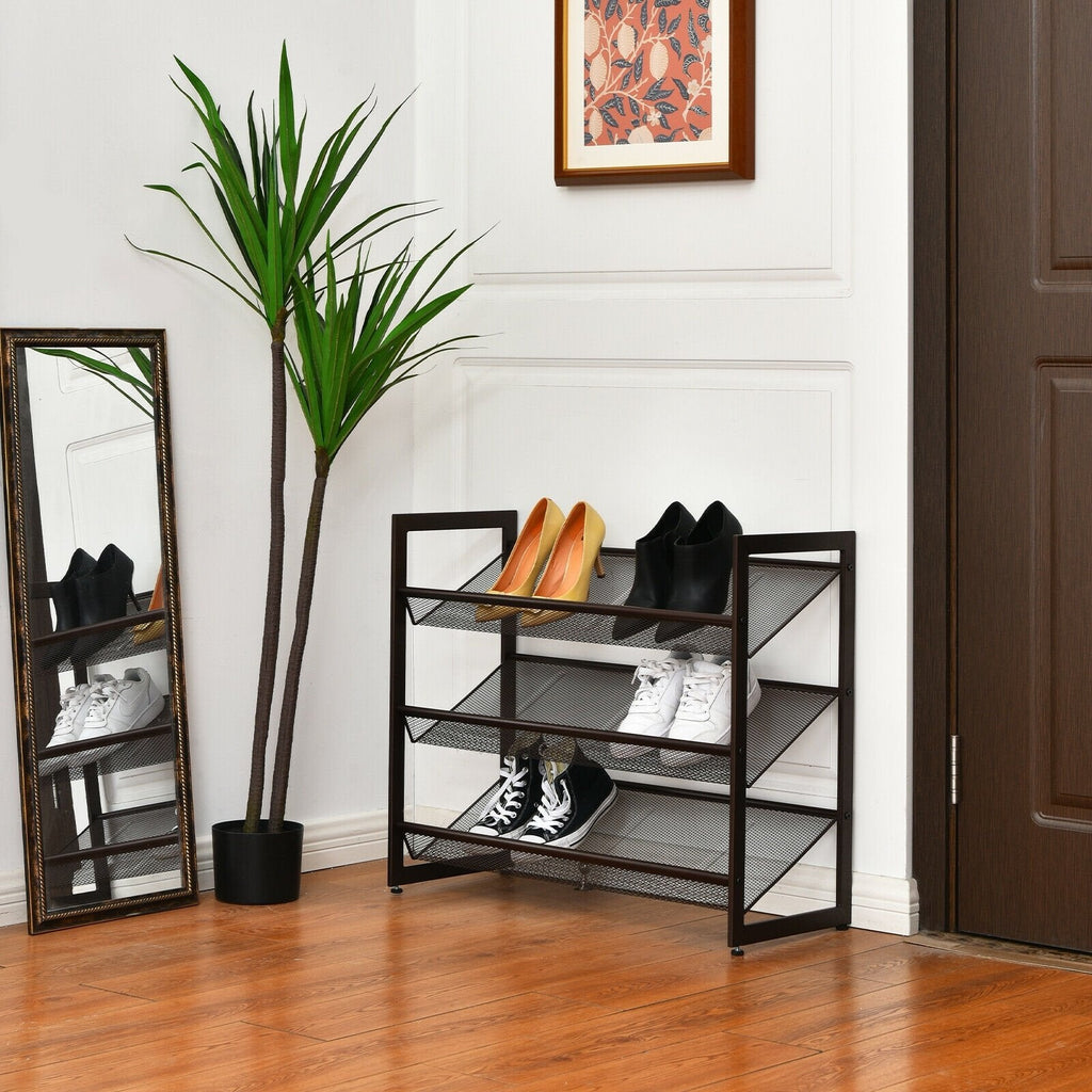 2/3/4 Tiers Flat and Slant Metal Shoe Rack for Entryway Hallway-4-Tier