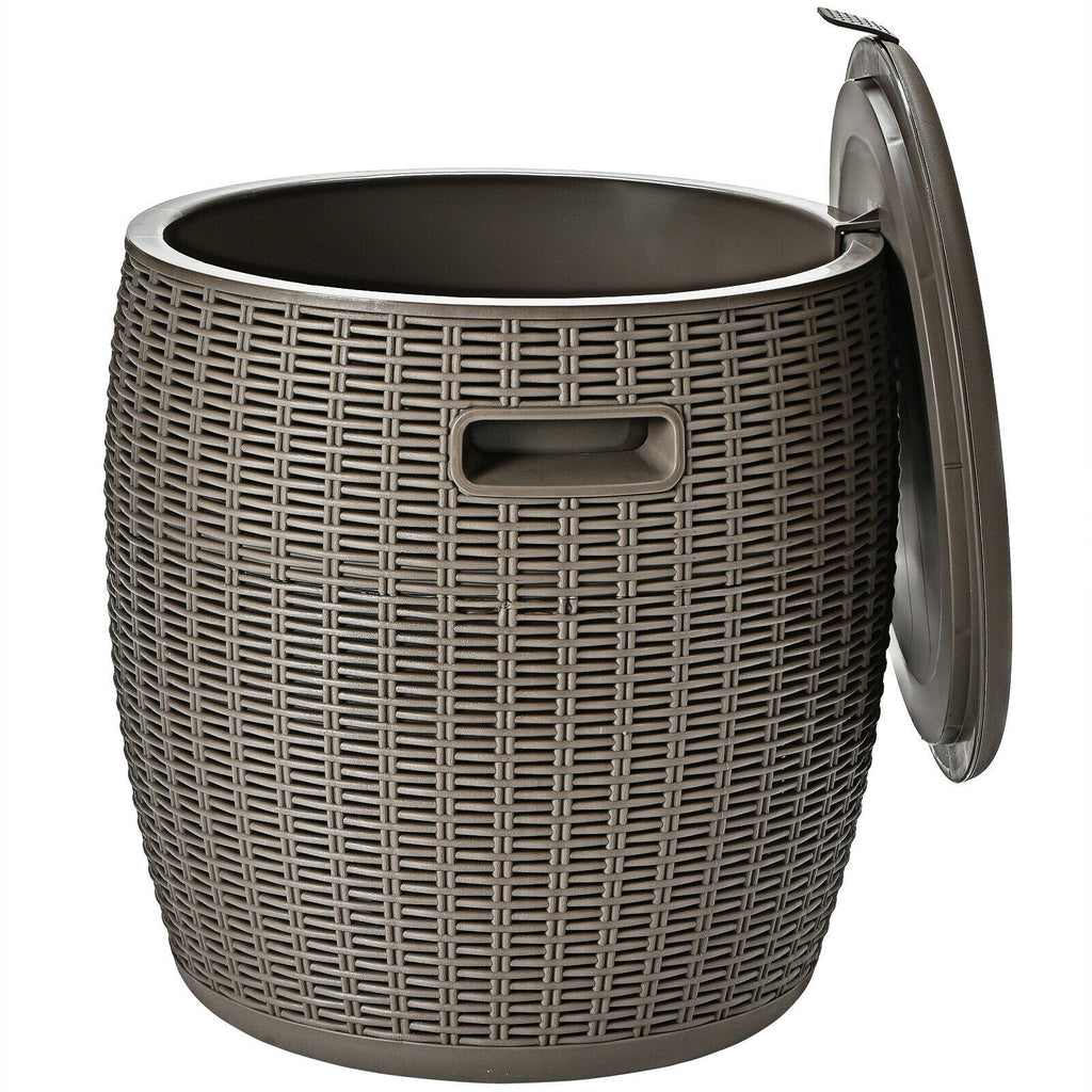 9.5 Gallon 4-in-1 Patio Rattan Cool Bar Cocktail Table Side Table-Black