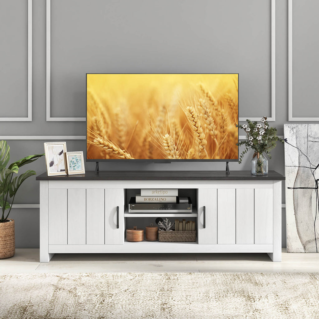 TV Stand with 2 Cabinets and Open Shelves for TVs up to 65 Inches-Black