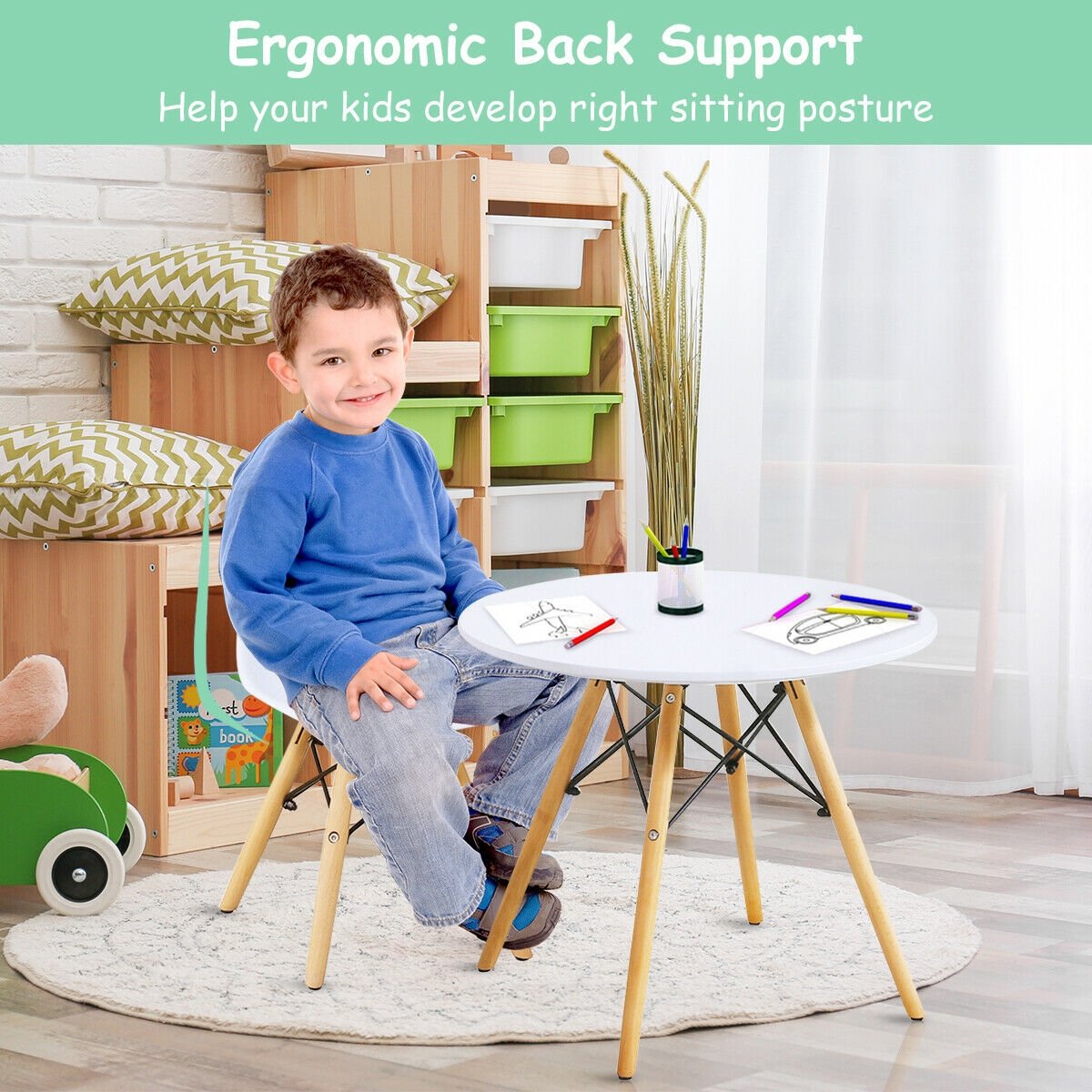 5 Pieces Kid's Colorful Set with 4 Armless Chairs