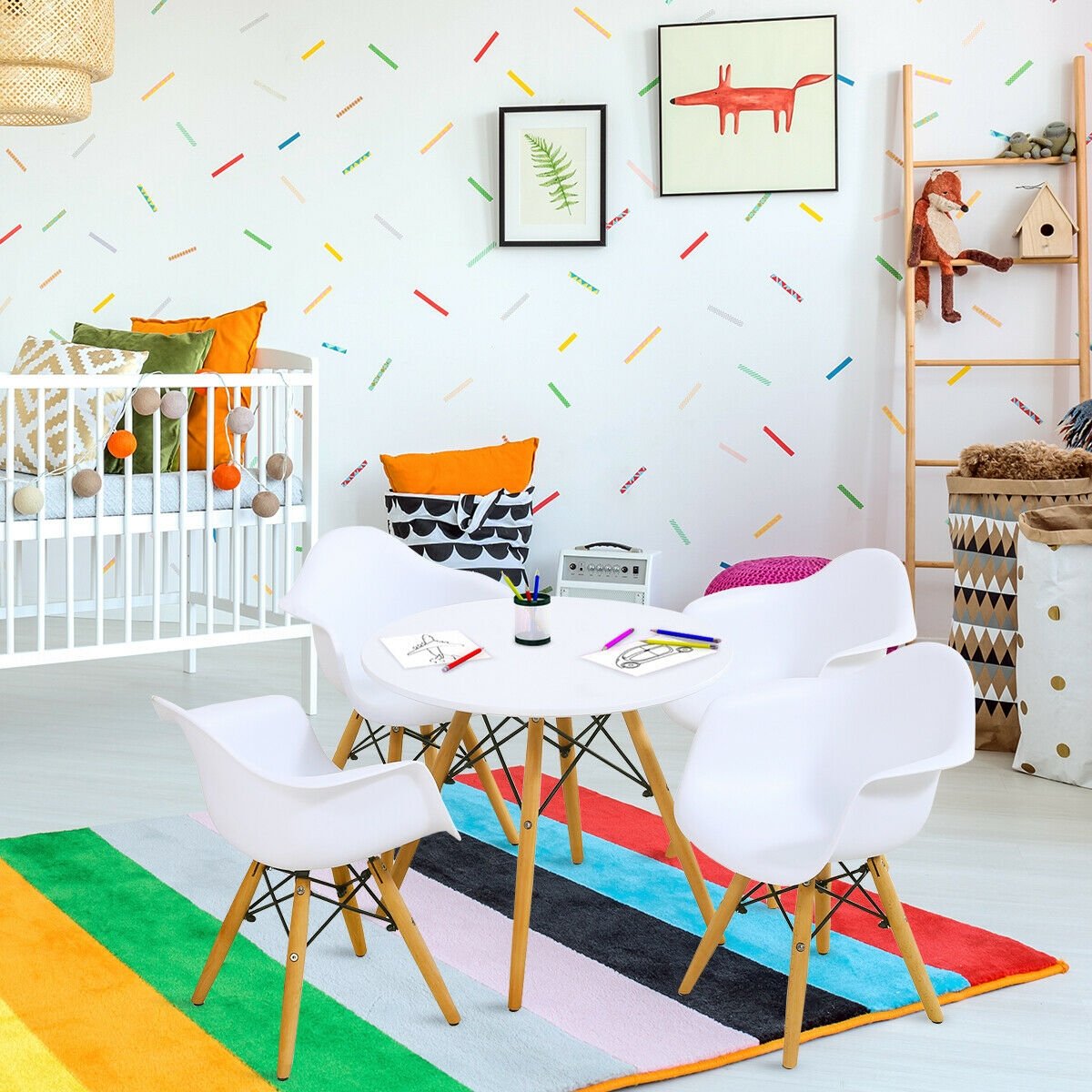 5 Pieces Kids Mid-Century Colorful Table Chair Set