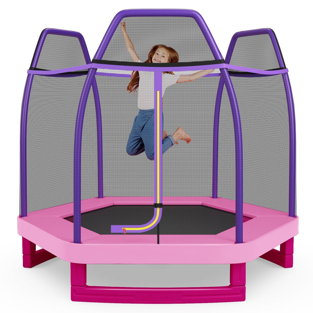 7 Ft Kids Trampoline W/ Safety Enclosure Net-Blue