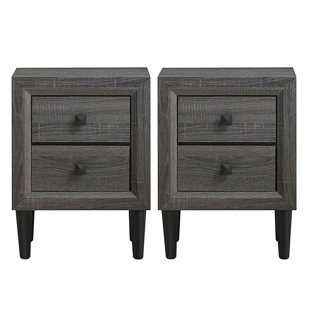2 Pieces Multipurpose Retro Nightstand with 2 Drawers-Black