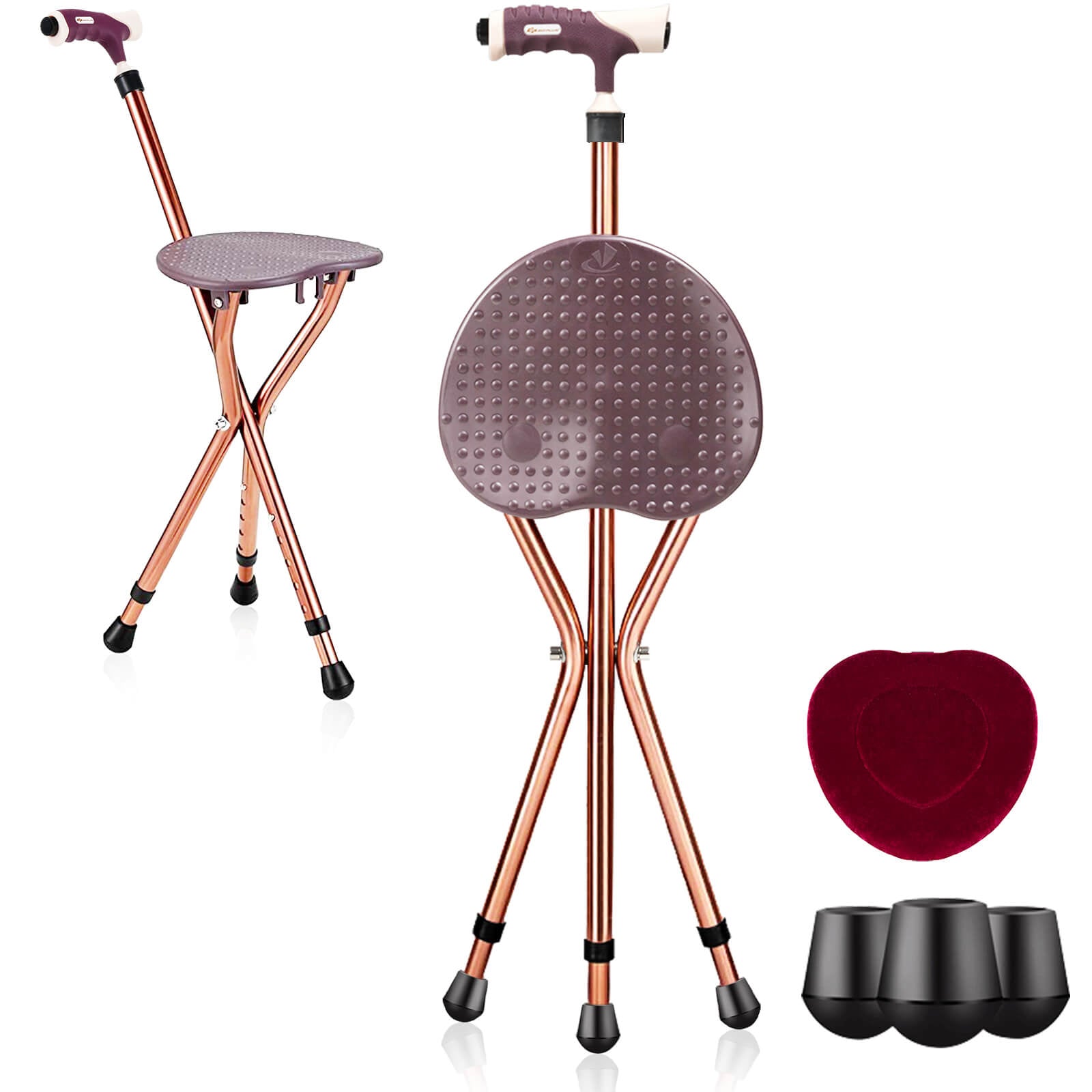 Lightweight Adjustable Folding Cane Seat with Light-Black