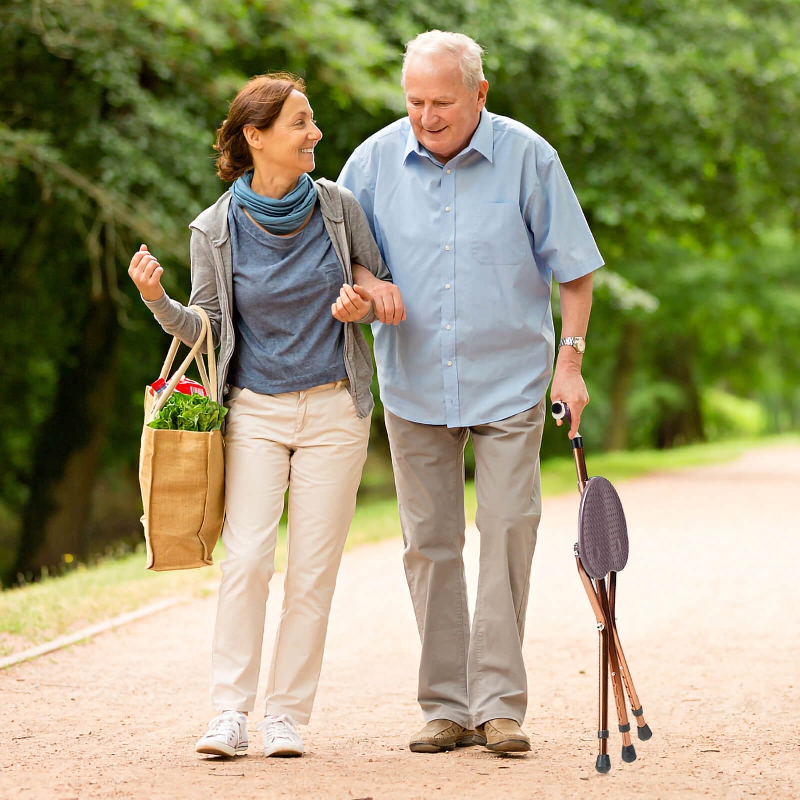 Lightweight Adjustable Folding Cane Seat with Light-Black