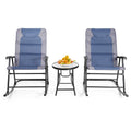 3 Pieces Outdoor Folding Rocking Chair Table Set with Cushion-Blue