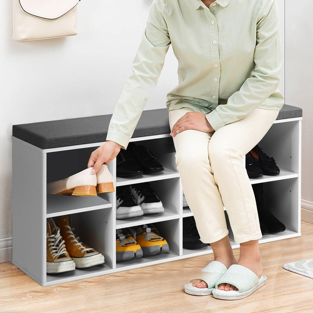 10-Cube Organizer  Entryway Padded Shoe Storage Bench-Beige