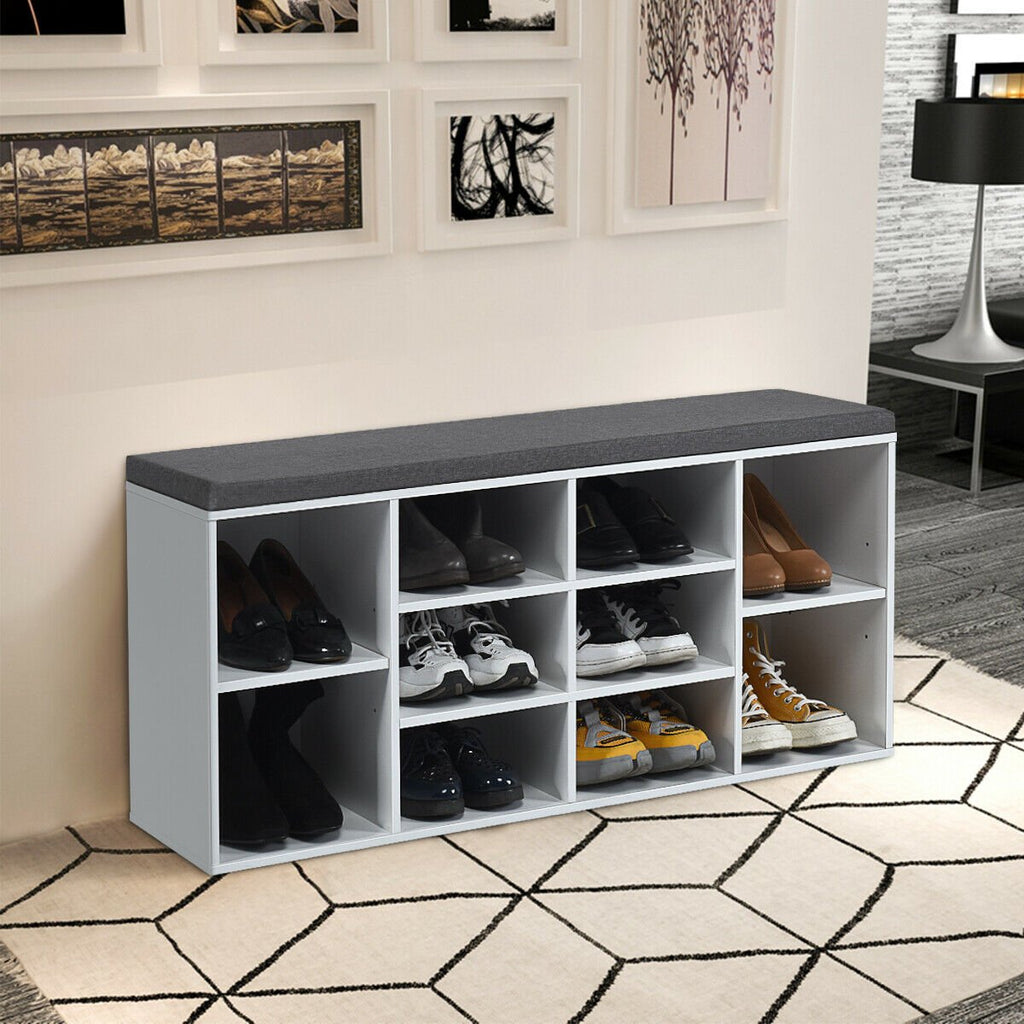 10-Cube Organizer  Entryway Padded Shoe Storage Bench-Beige