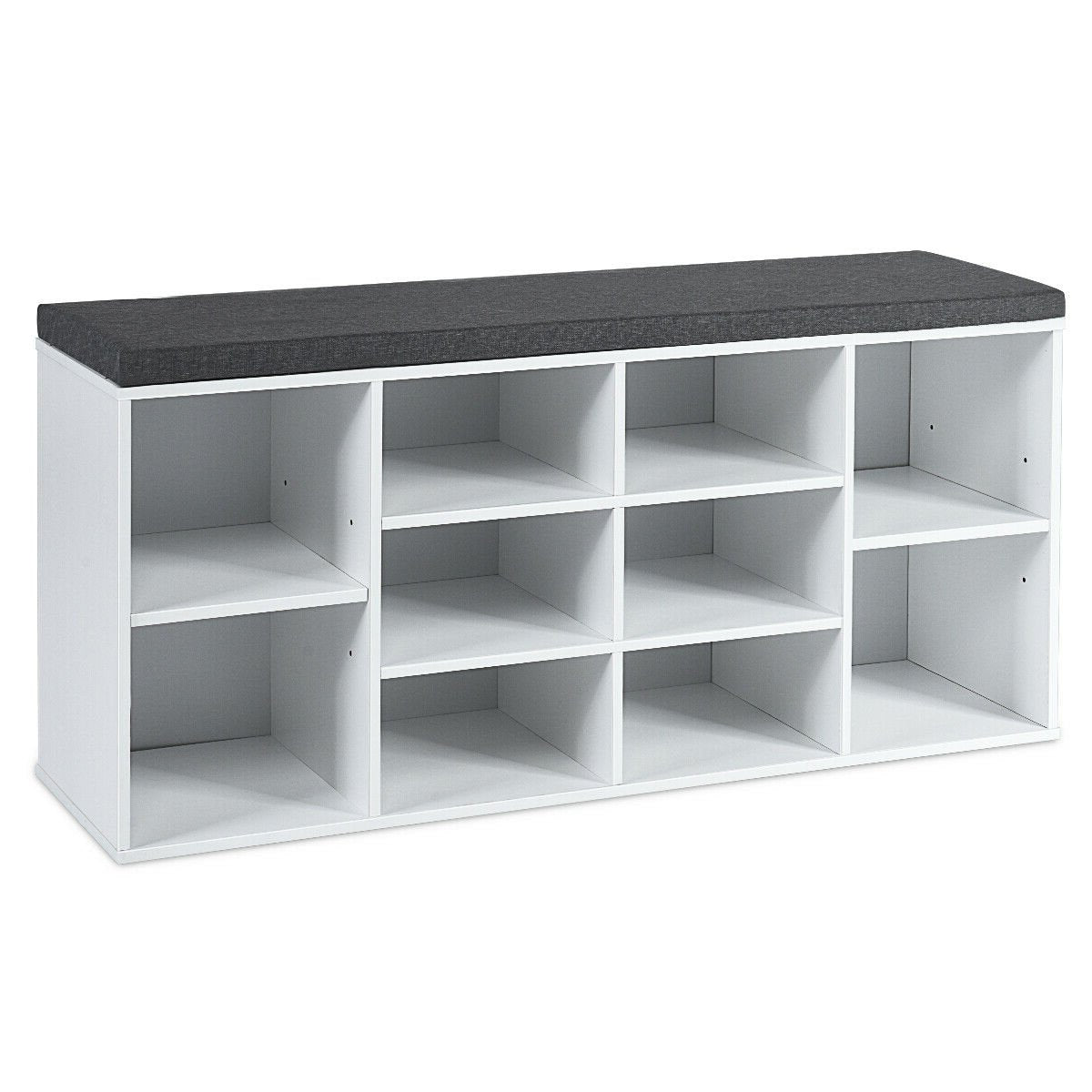 10-Cube Organizer  Entryway Padded Shoe Storage Bench-Beige