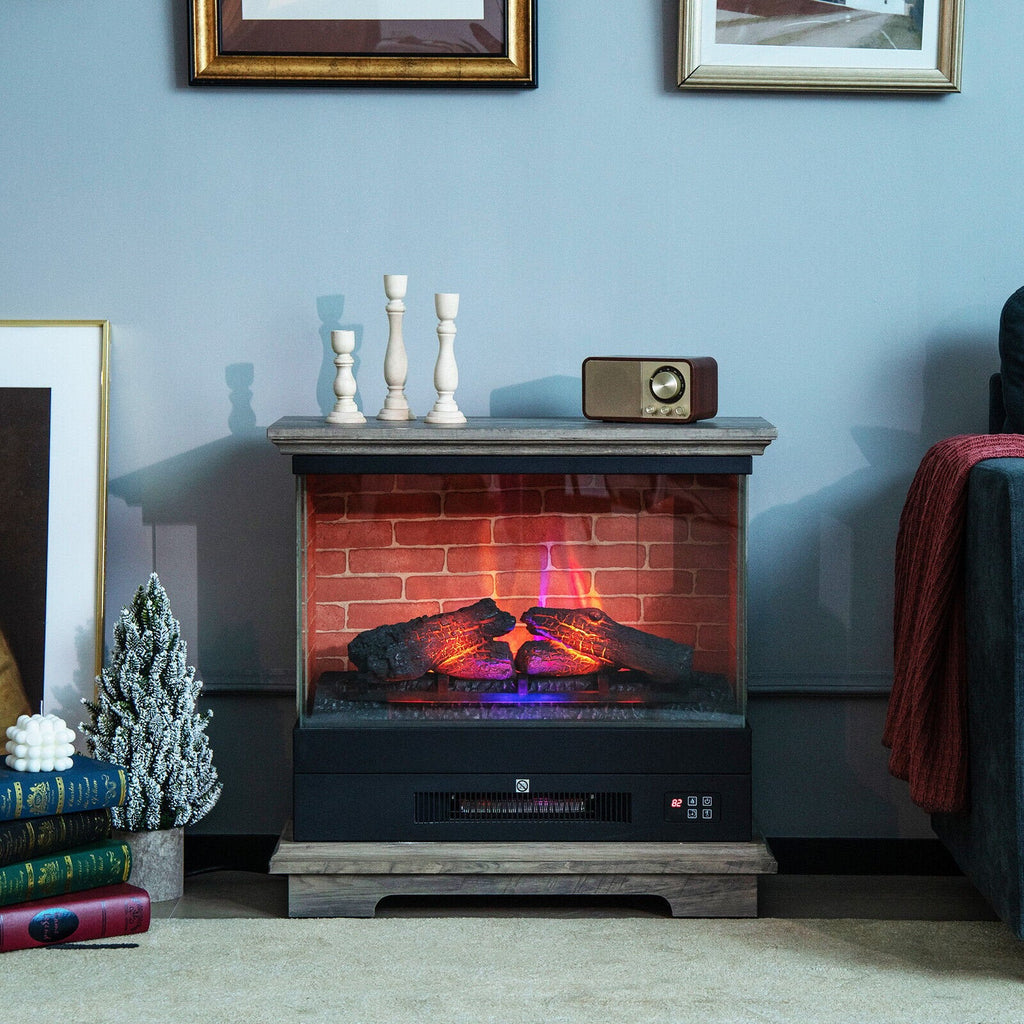 27 Inch Freestanding Electric Fireplace with 3-Level Vivid Flame Thermostat-Black