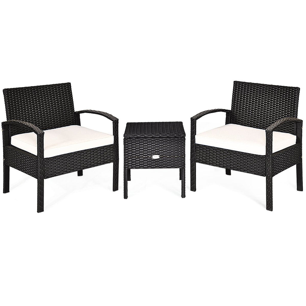 3 Piece PE Rattan Wicker Sofa Set with Washable and Removable Cushion for Patio-Red