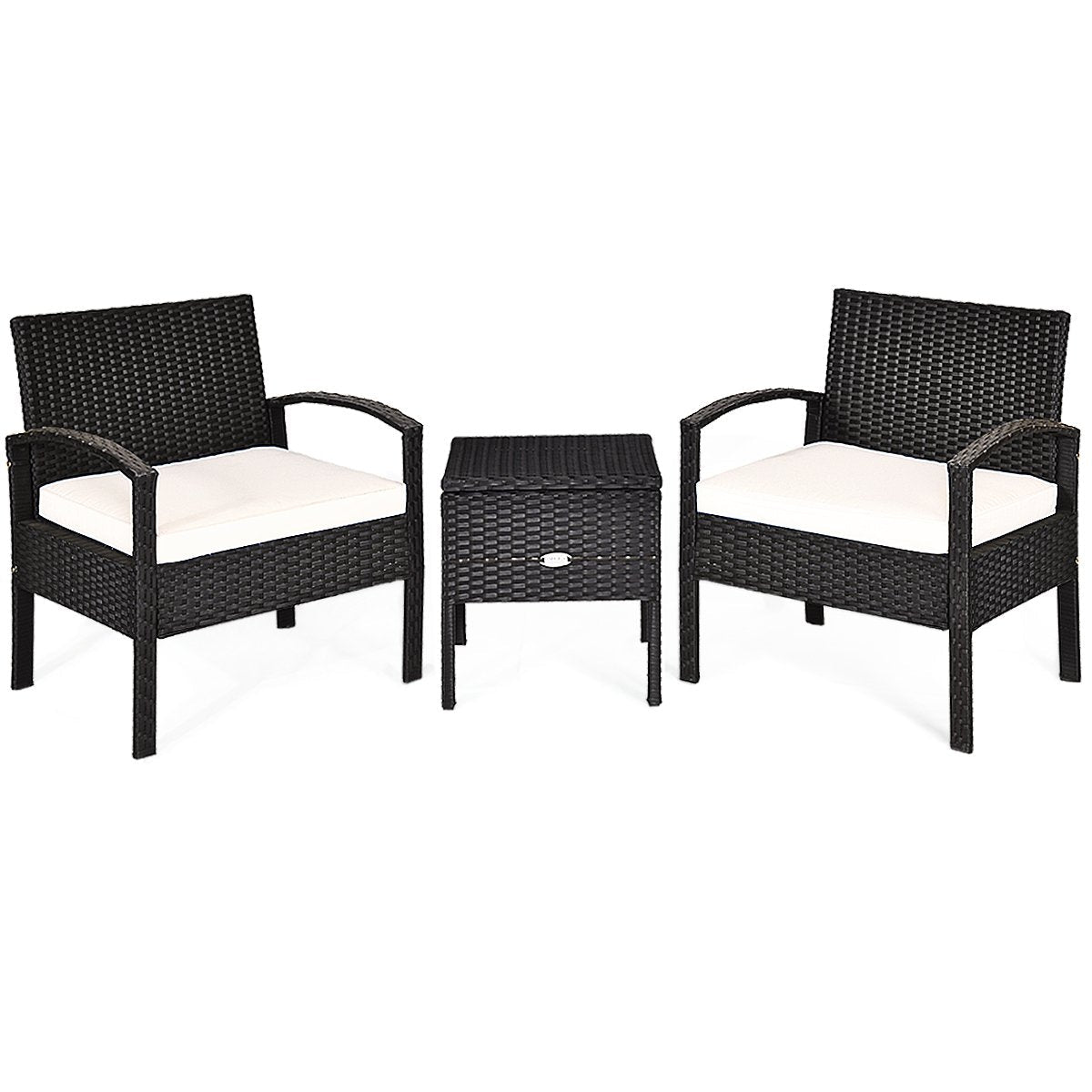3 Piece PE Rattan Wicker Sofa Set with Washable and Removable Cushion for Patio-Red