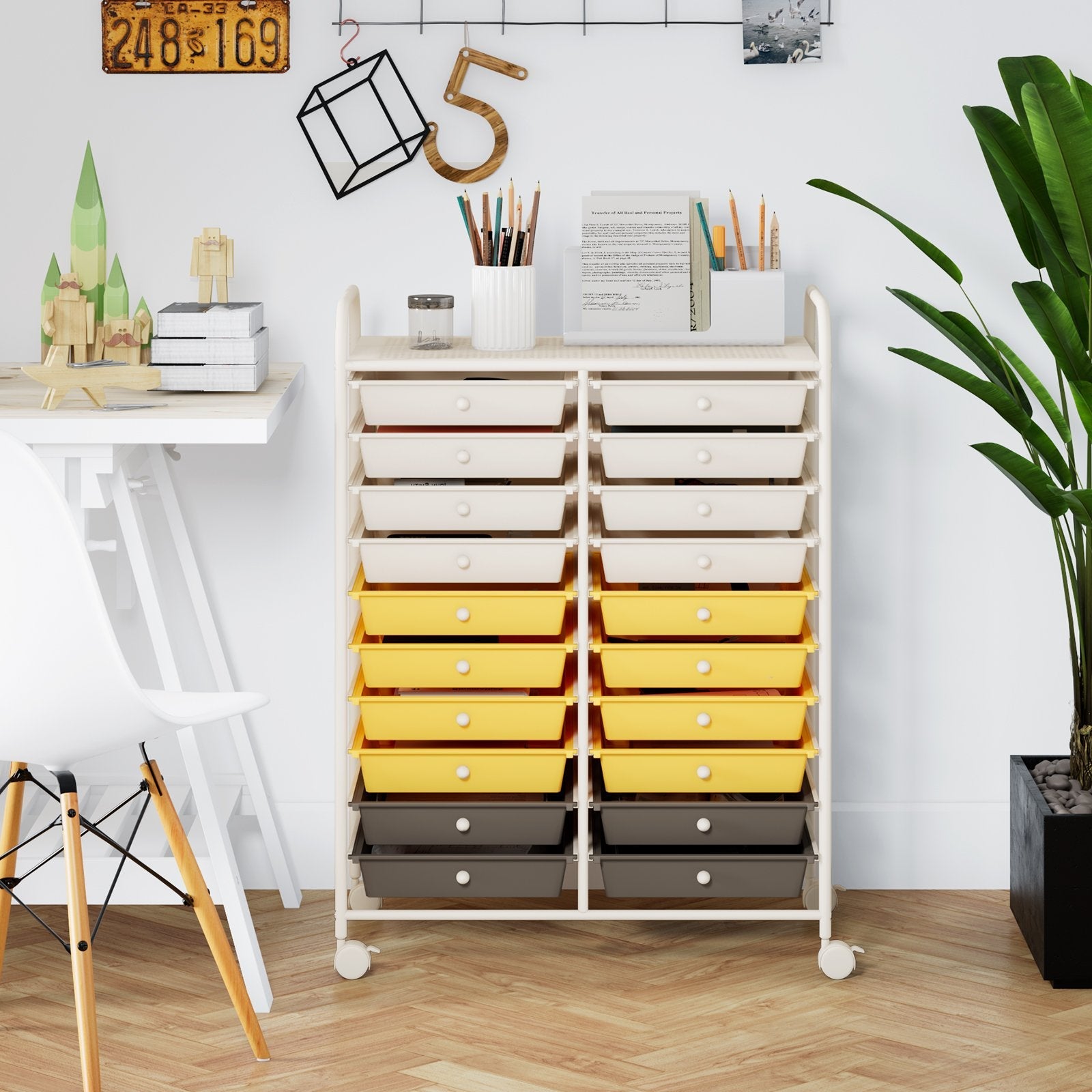 20 Drawers Rolling Storage Cart Studio Organizer-Beige