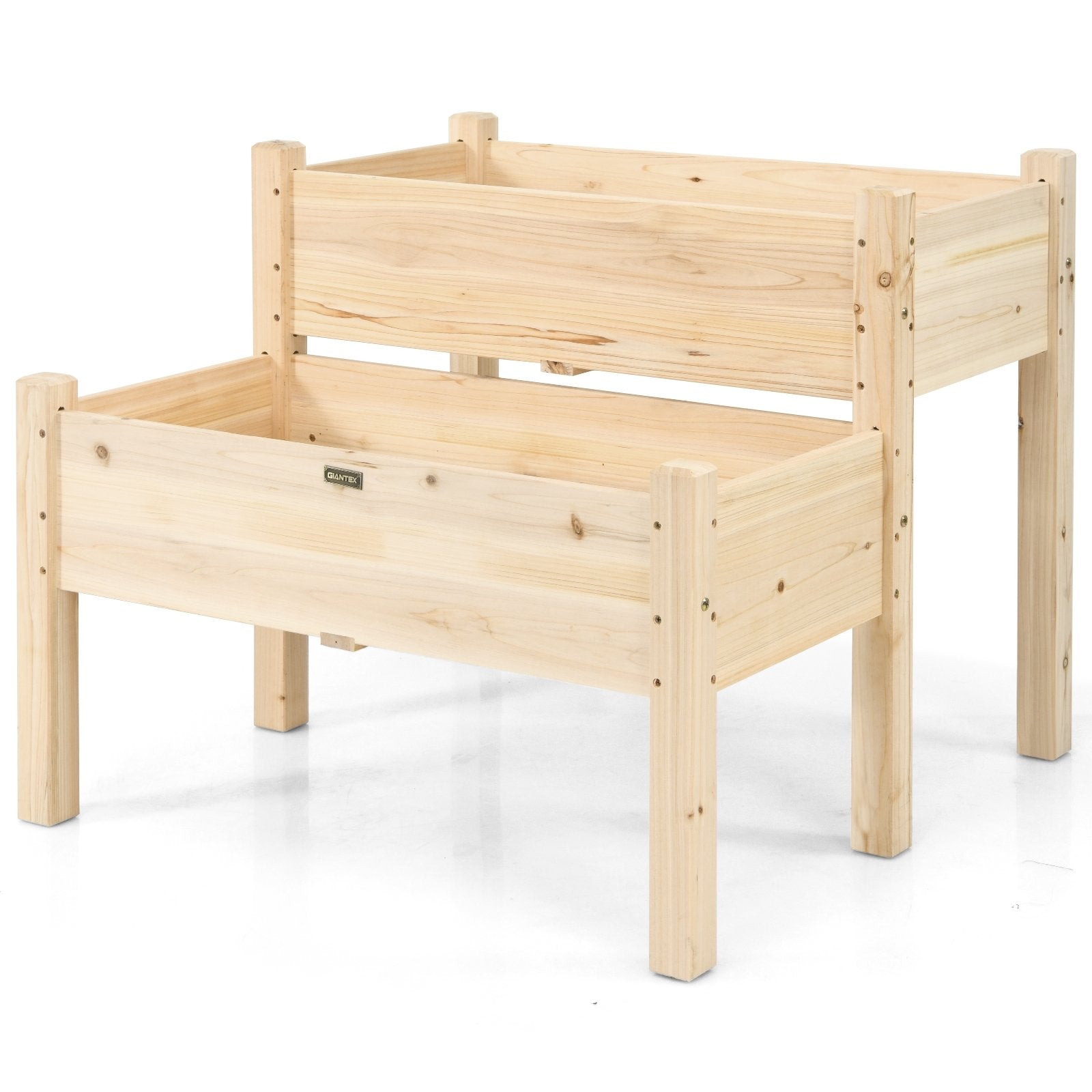 2 Tier Wooden Raised Garden Bed with Legs Drain Holes-Gray