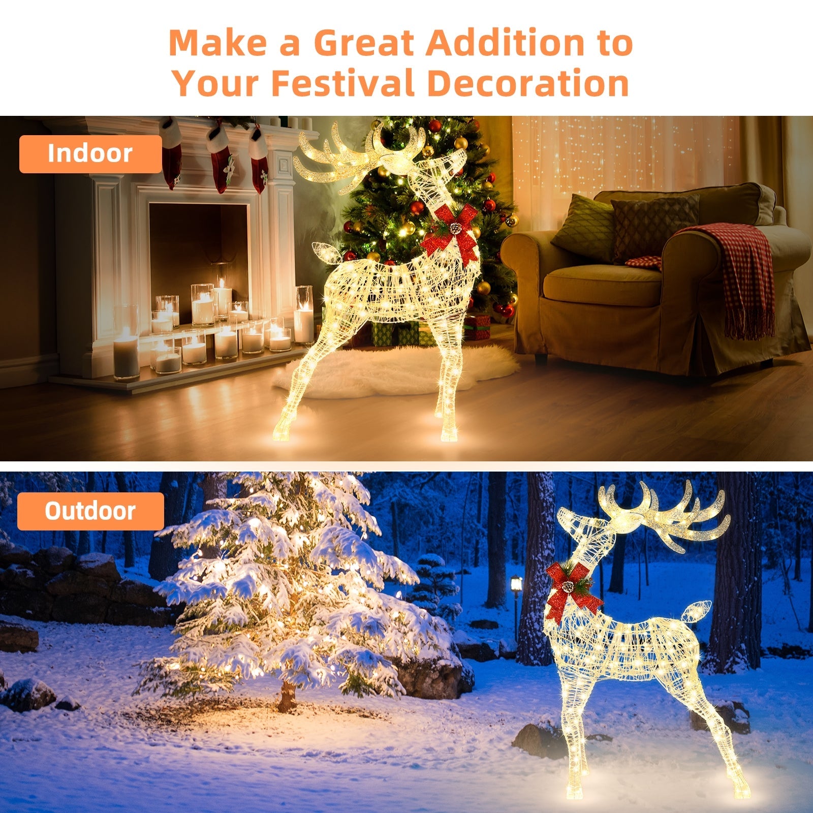 Lighted Standing Reindeer with Stakes for Christmas Decoration