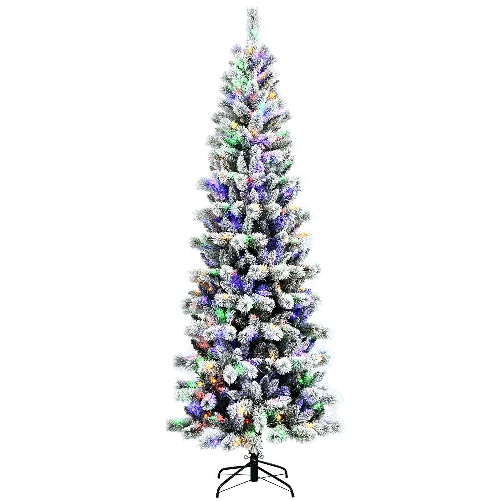 7.5 Feet Pre-Lit Hinged Christmas Tree Snow Flocked with 9 Modes Lights