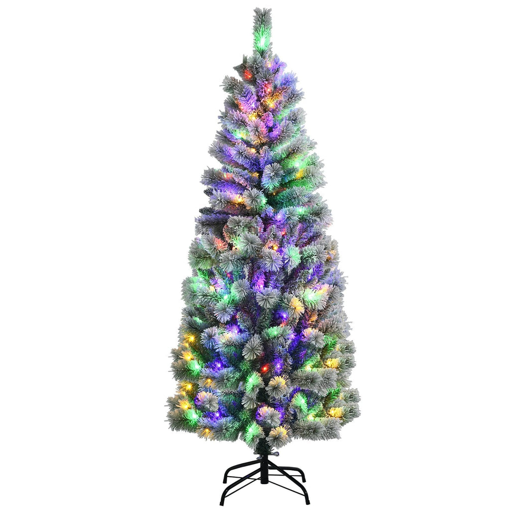 7.5 Feet Pre-Lit Hinged Christmas Tree Snow Flocked with 9 Modes Lights