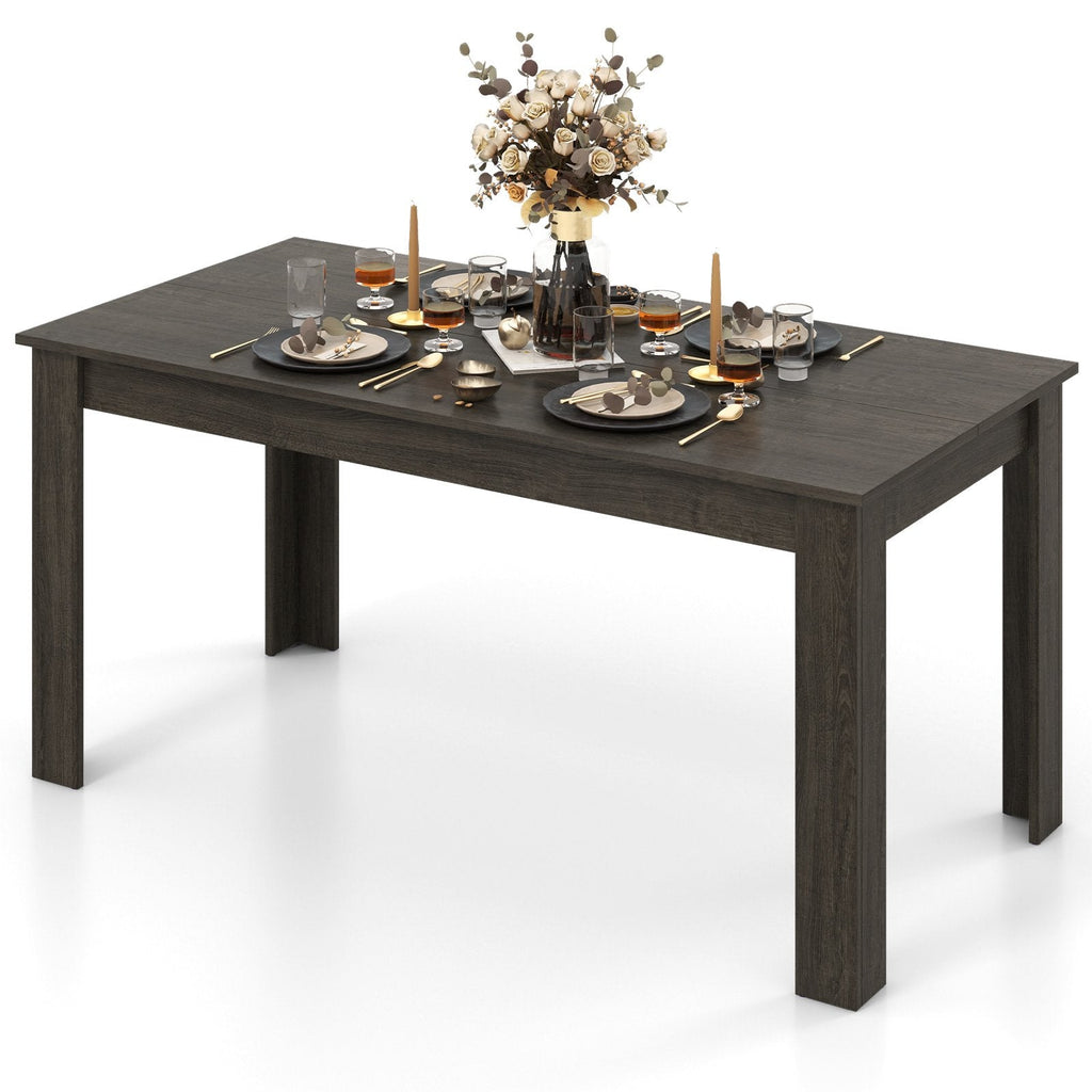 63 Inch Rectangular Modern Dining Kitchen Table for 6 People-Black
