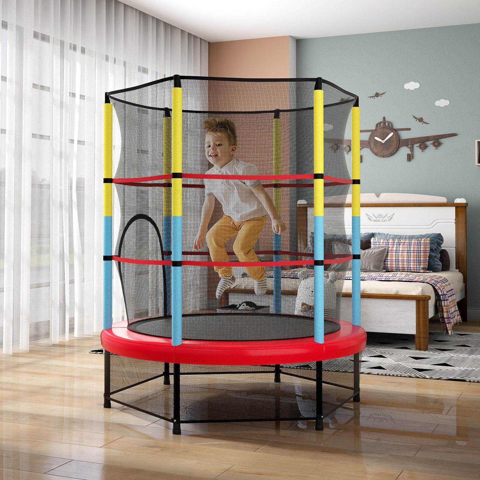 Kids Trampoline Recreational Bounce Jumper with Safety Enclosure Net-Navy