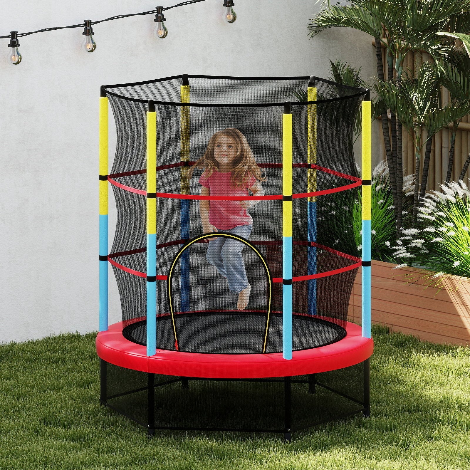 Kids Trampoline Recreational Bounce Jumper with Safety Enclosure Net-Navy