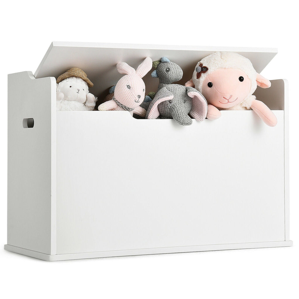 Kids Toy Wooden Flip-top Storage Box Chest Bench with Cushion Hinge-Brown
