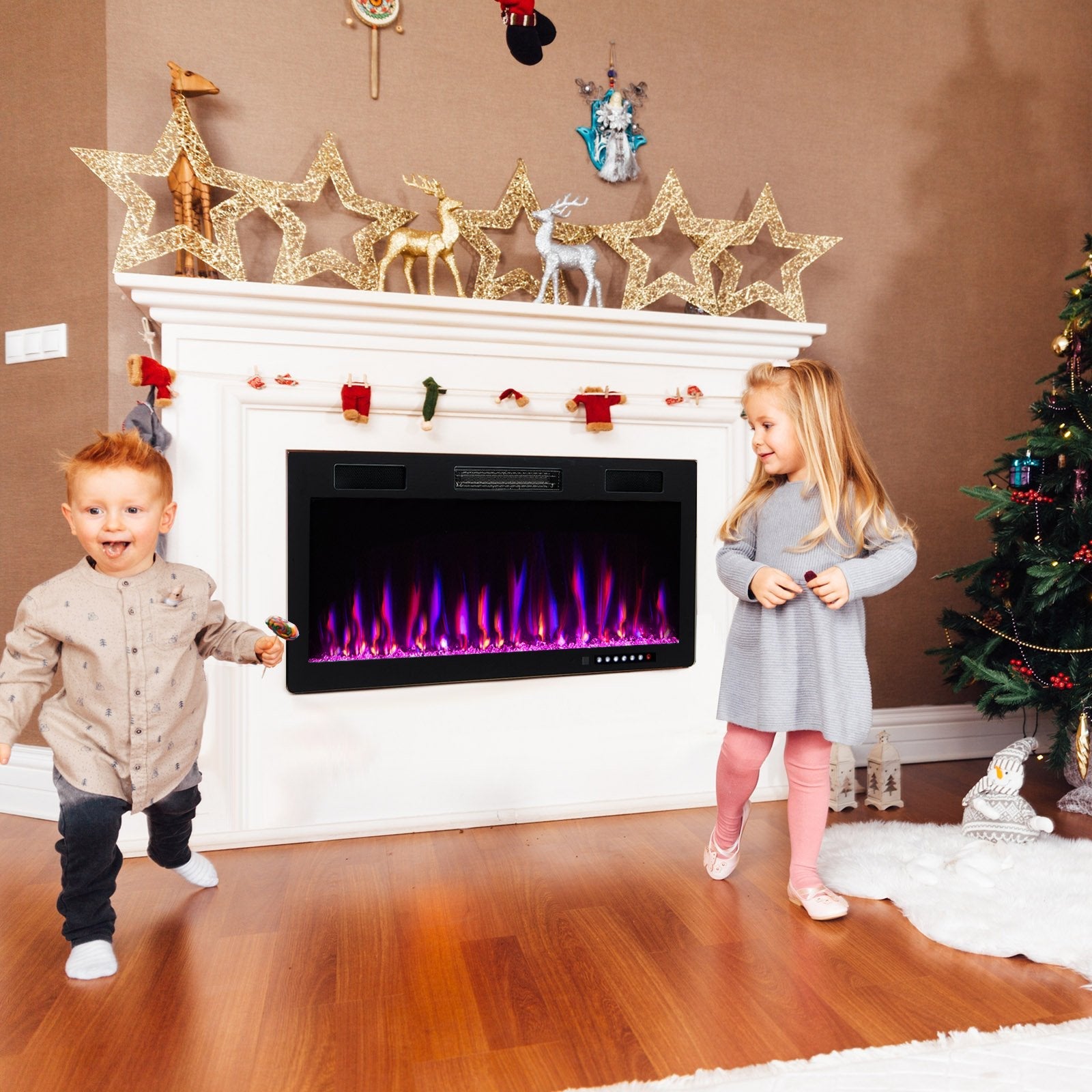 Electric Fireplace 40/50/60 Inches Recessed and Wall Mounted for 2' x 6' Stud-50 inches