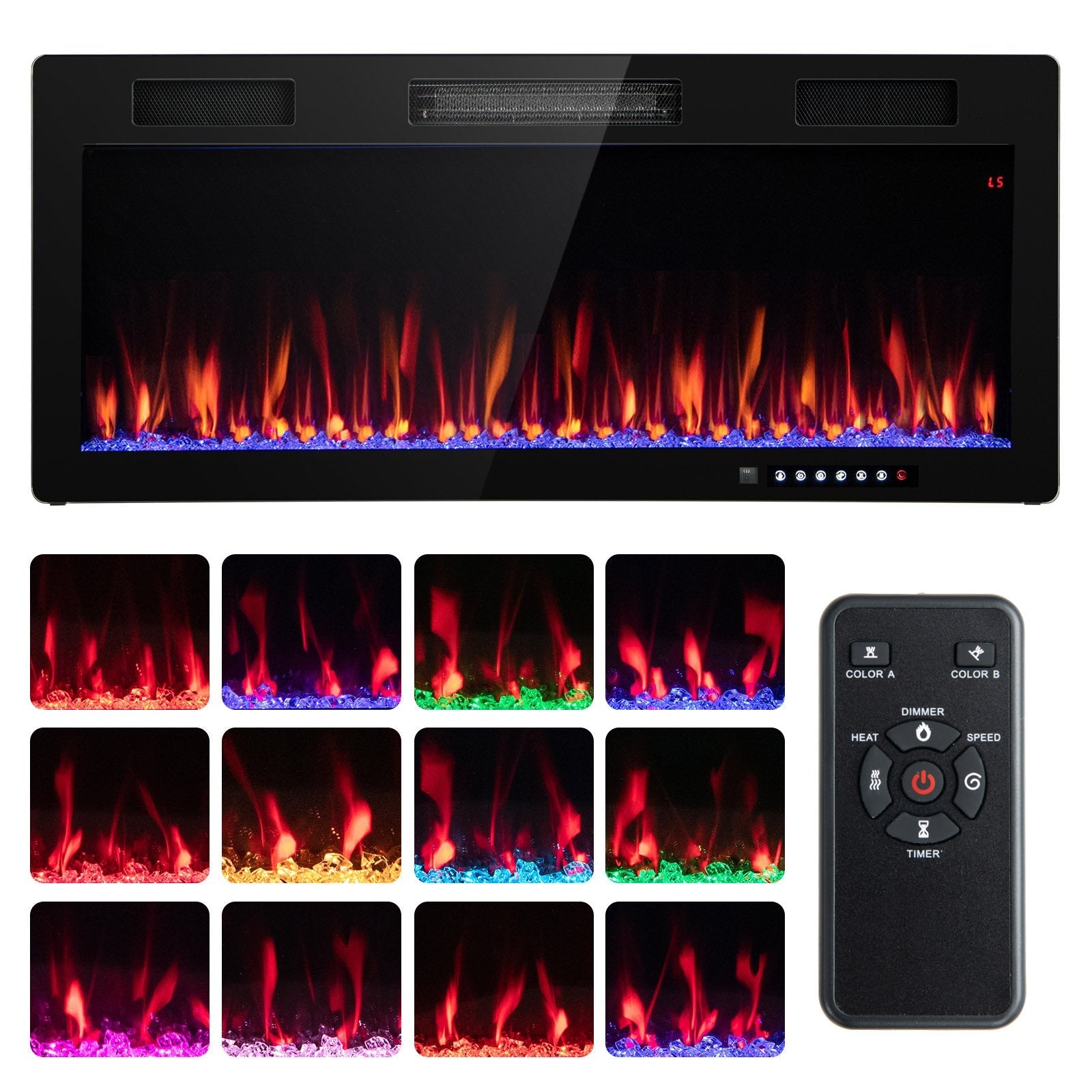 Electric Fireplace 40/50/60 Inches Recessed and Wall Mounted for 2' x 6' Stud-50 inches