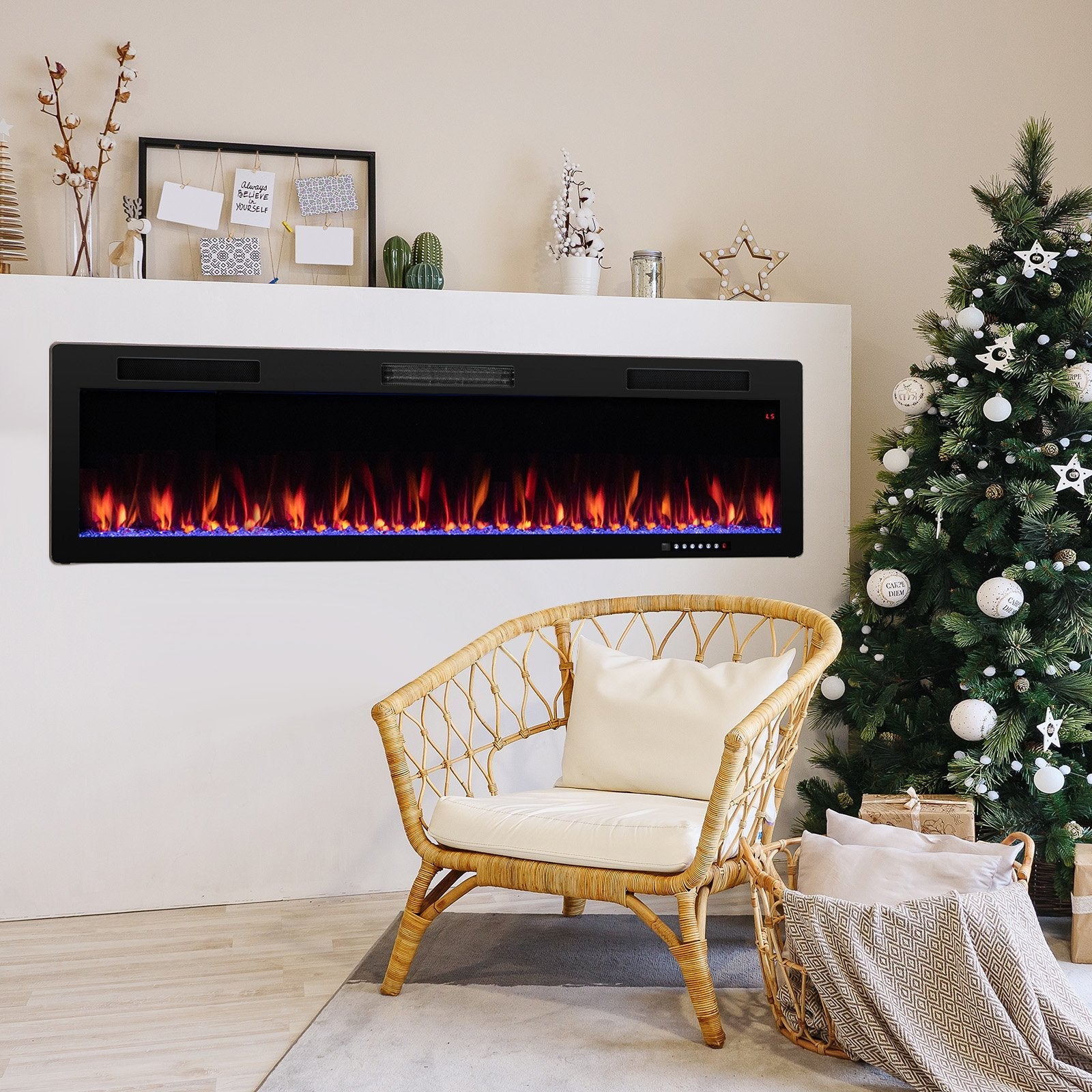 Electric Fireplace 40/50/60 Inches Recessed and Wall Mounted for 2' x 6' Stud-50 inches