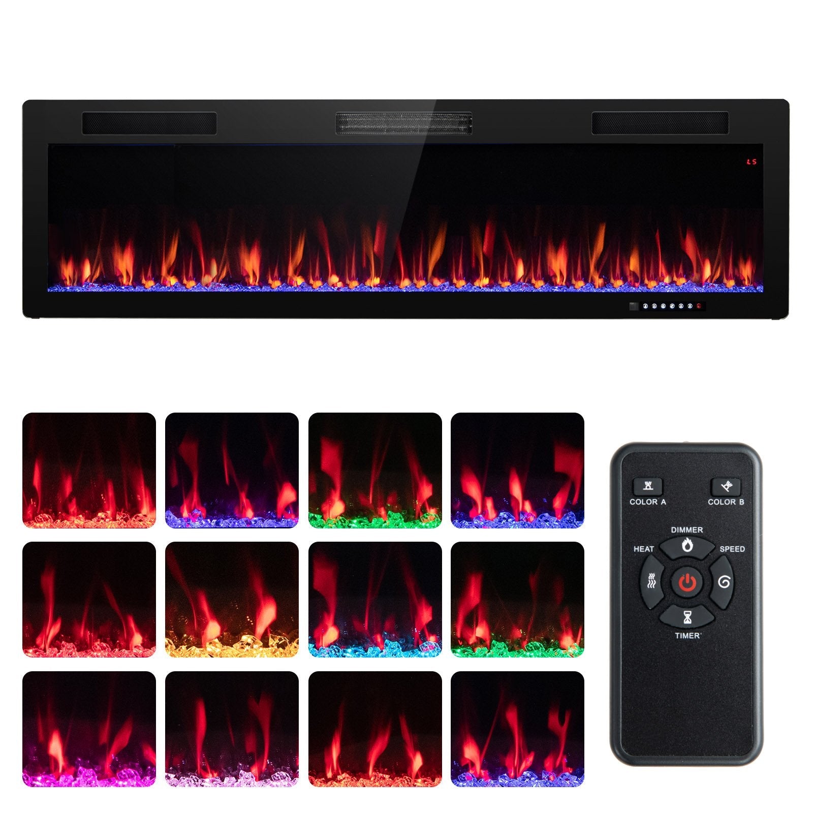 Electric Fireplace 40/50/60 Inches Recessed and Wall Mounted for 2' x 6' Stud-50 inches