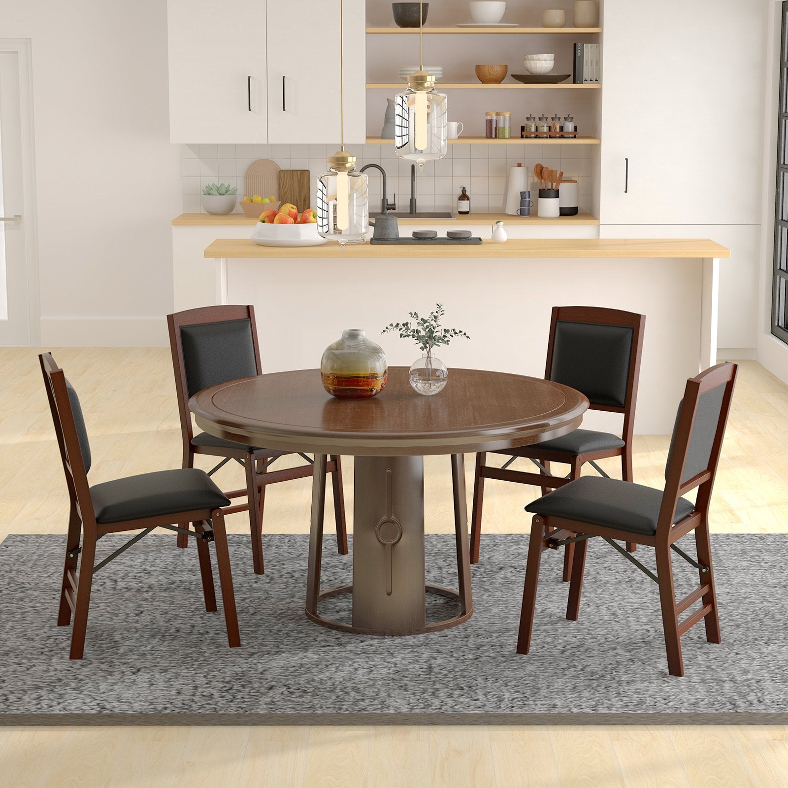Set of 2 Folding Dining Chairs with Padded Seat and High Backrest-Brown