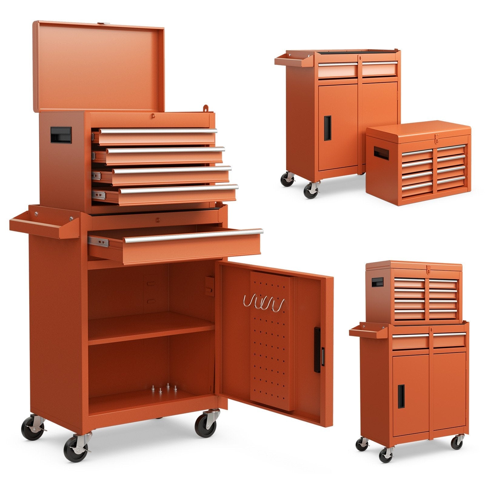 2-in-1 Tool Chest and Cabinet with 5 Sliding Drawers-Black