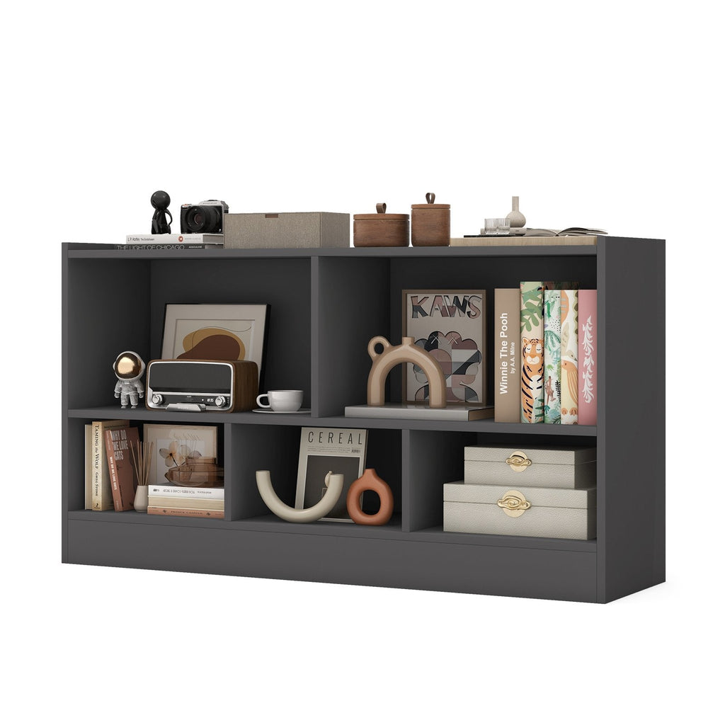 Kids 2-Shelf Bookcase 5-Cube Wood Toy Storage Cabinet Organizer-Beige