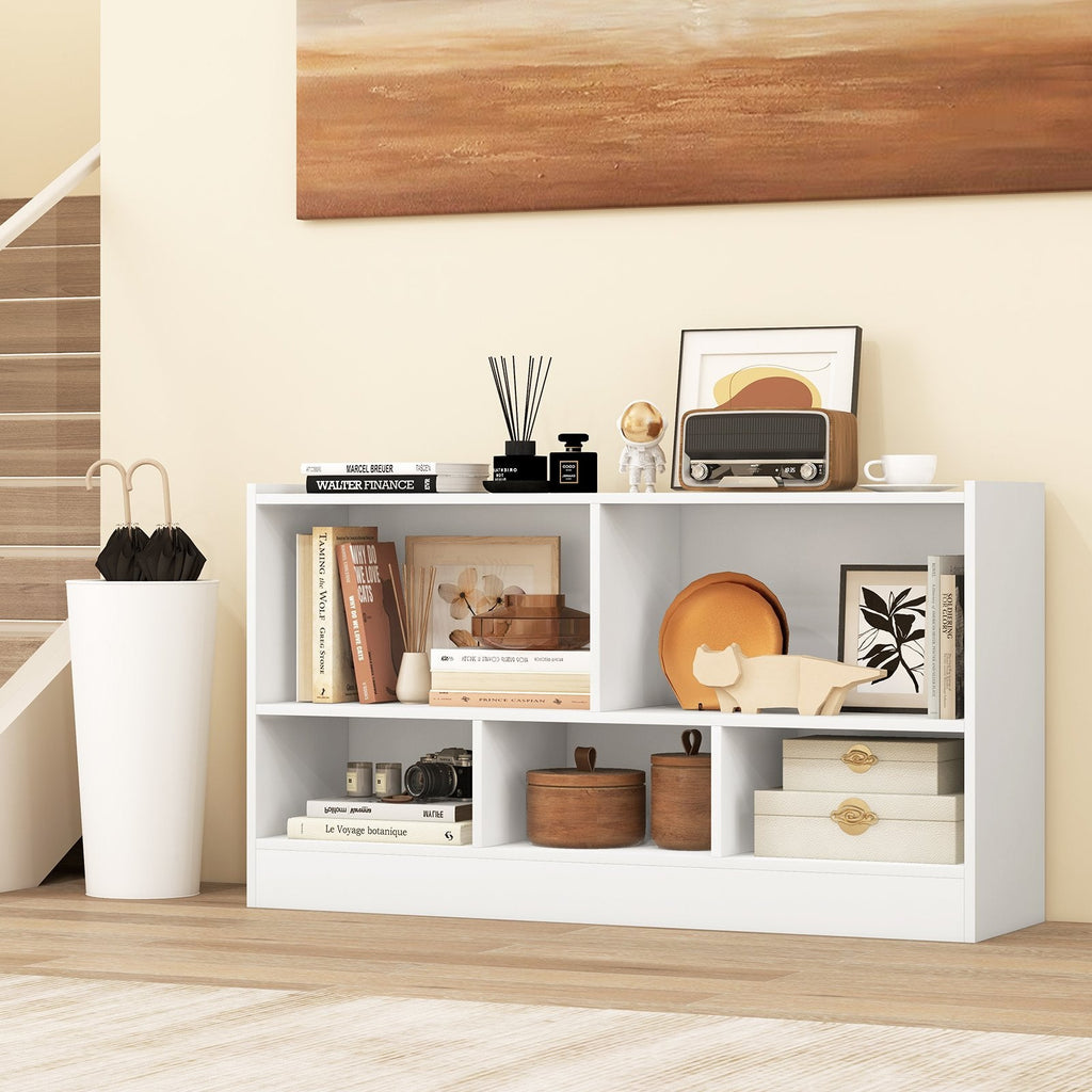 Kids 2-Shelf Bookcase 5-Cube Wood Toy Storage Cabinet Organizer-Beige