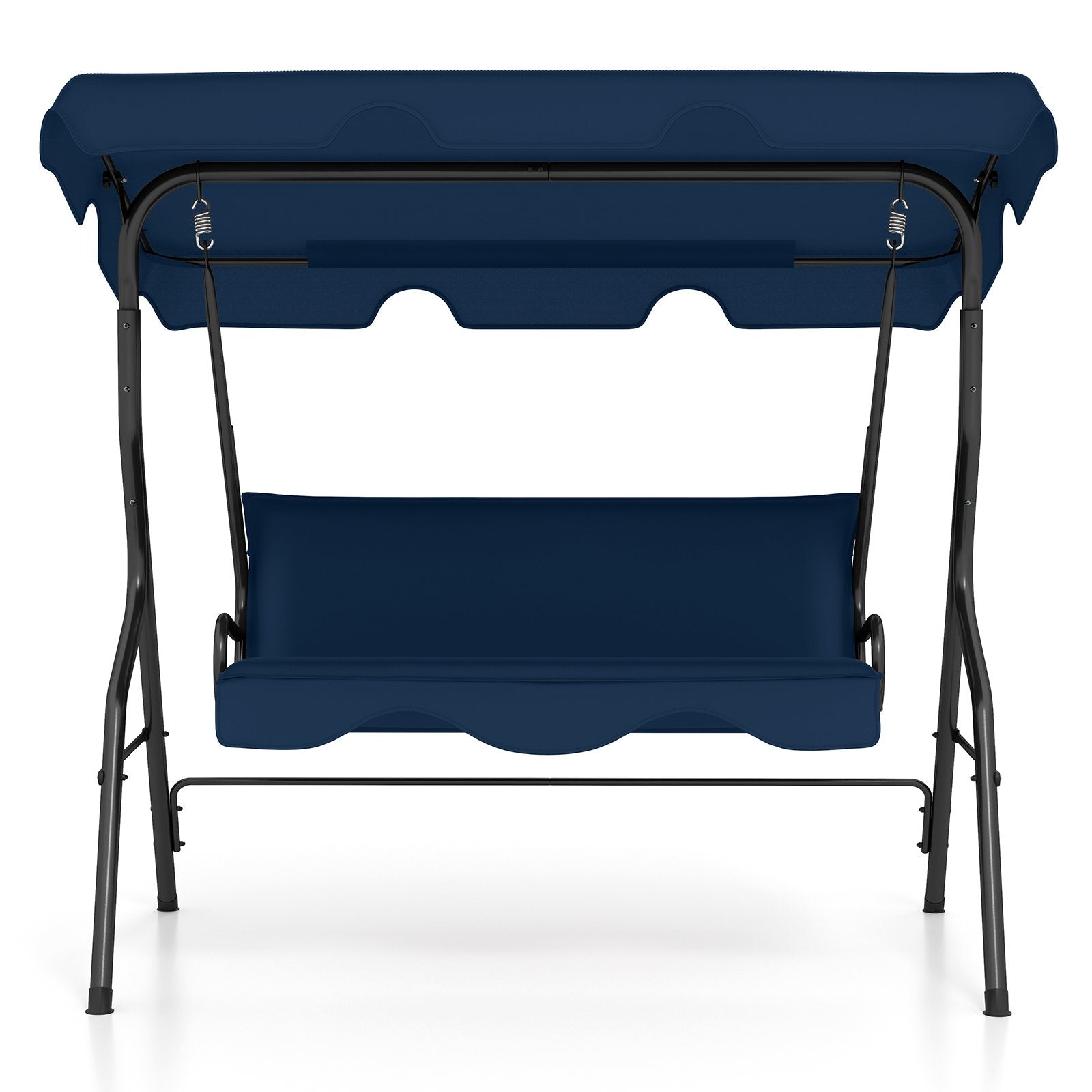 3 Seat Outdoor Patio Canopy Swing with Cushioned Steel Frame-Beige