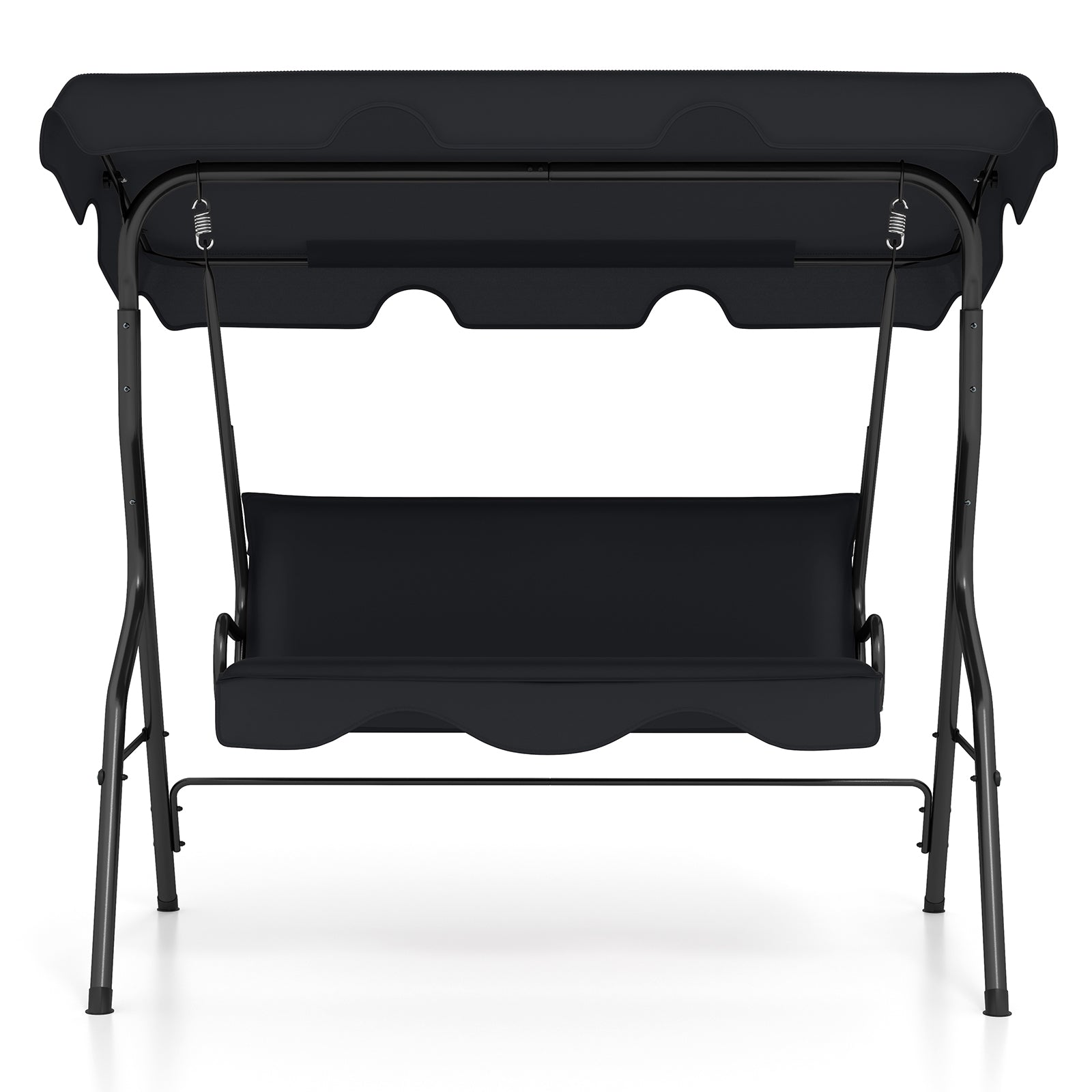 3 Seat Outdoor Patio Canopy Swing with Cushioned Steel Frame-Beige