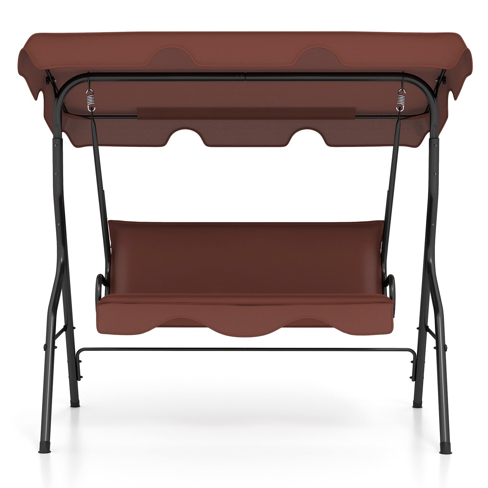 3 Seat Outdoor Patio Canopy Swing with Cushioned Steel Frame-Beige