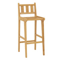 30 Inch Teak Wood Bar Chair with Footrest and Backrest for Deck Poolside Garden
