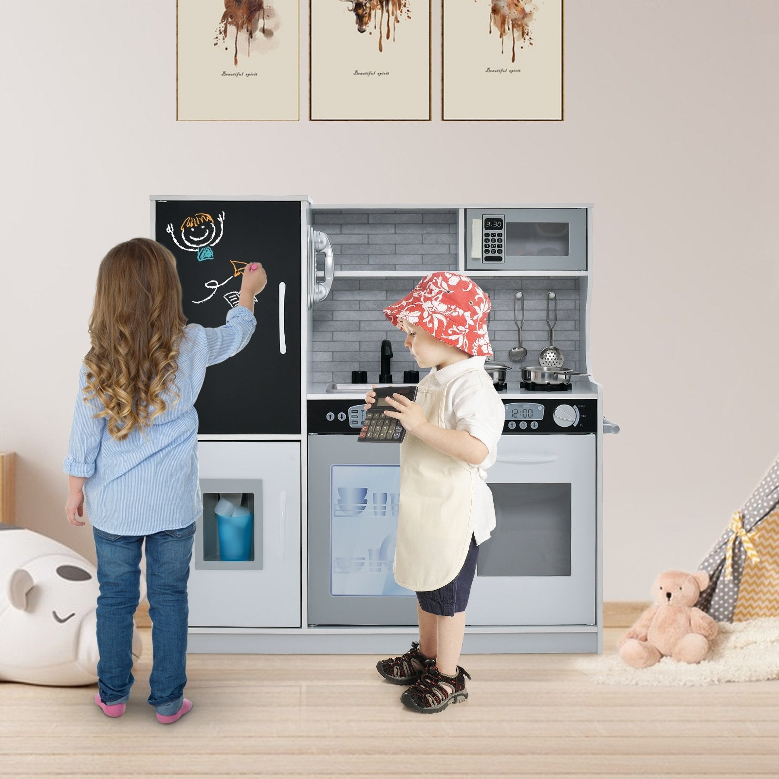Toddler Pretend Play Kitchen for Boys and Girls 3-6 Years Old-Black