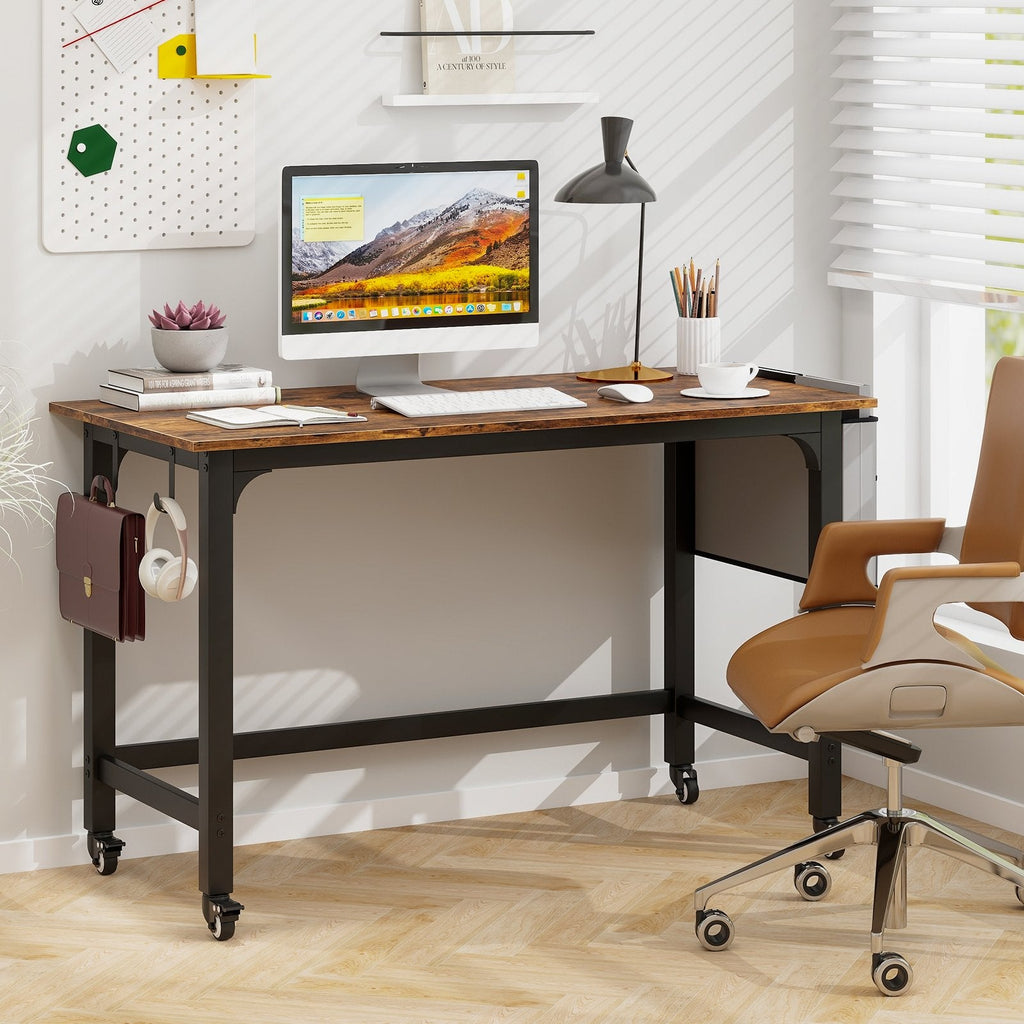48 Inch Mobile Computer Workstation with 4 Smooth Casters-Black