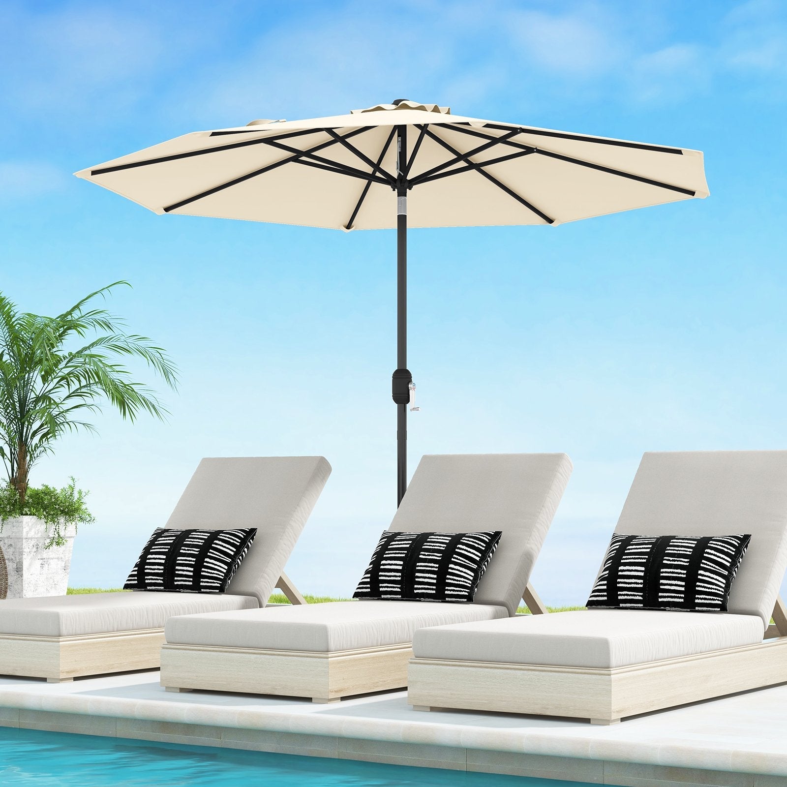9 ft Outdoor Market Patio Table Umbrella Push Button Tilt Crank Lift-Beige