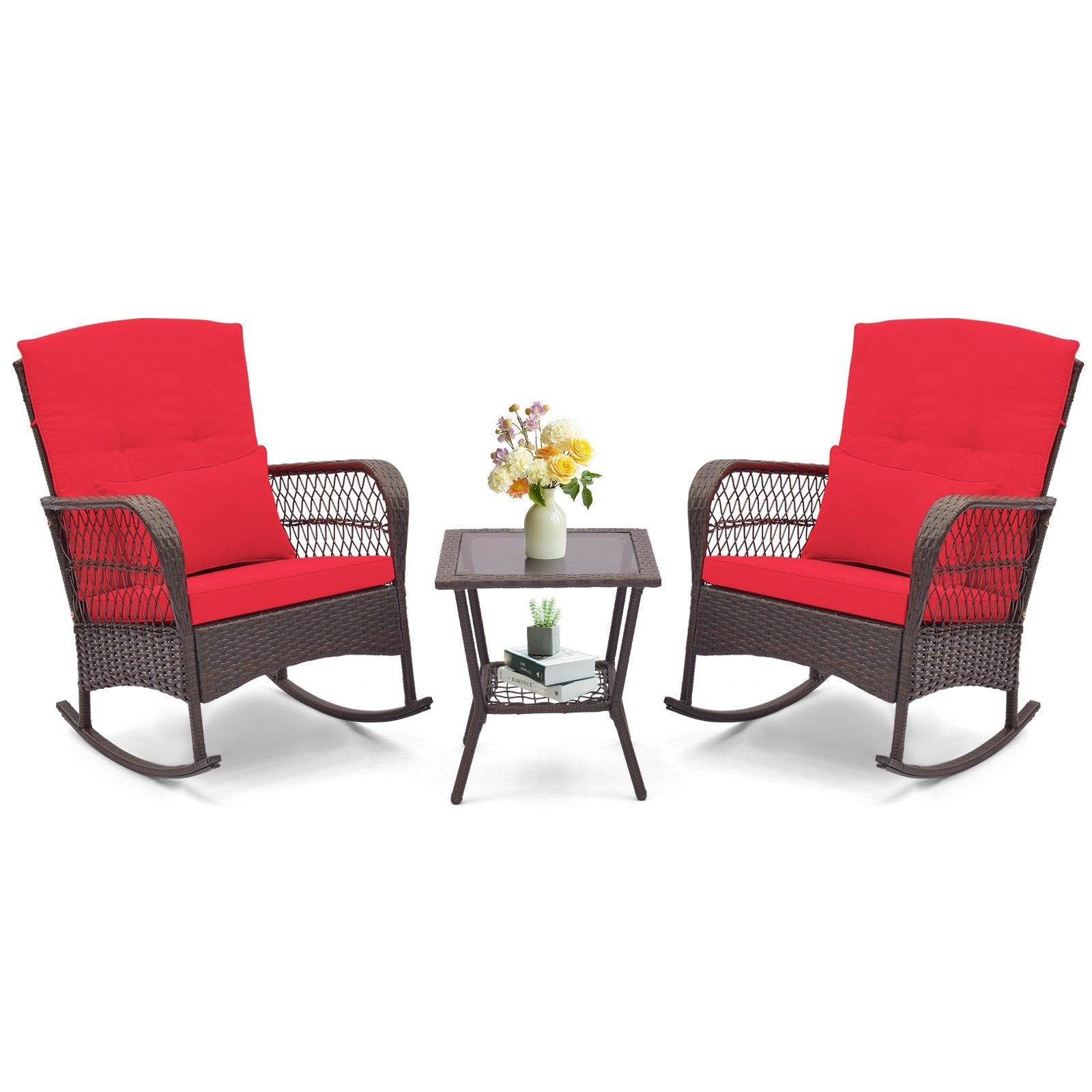 3 Pieces Rocking Bistro Set with 2-Tier Coffee Table-Navy