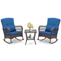 3 Pieces Rocking Bistro Set with 2-Tier Coffee Table-Navy