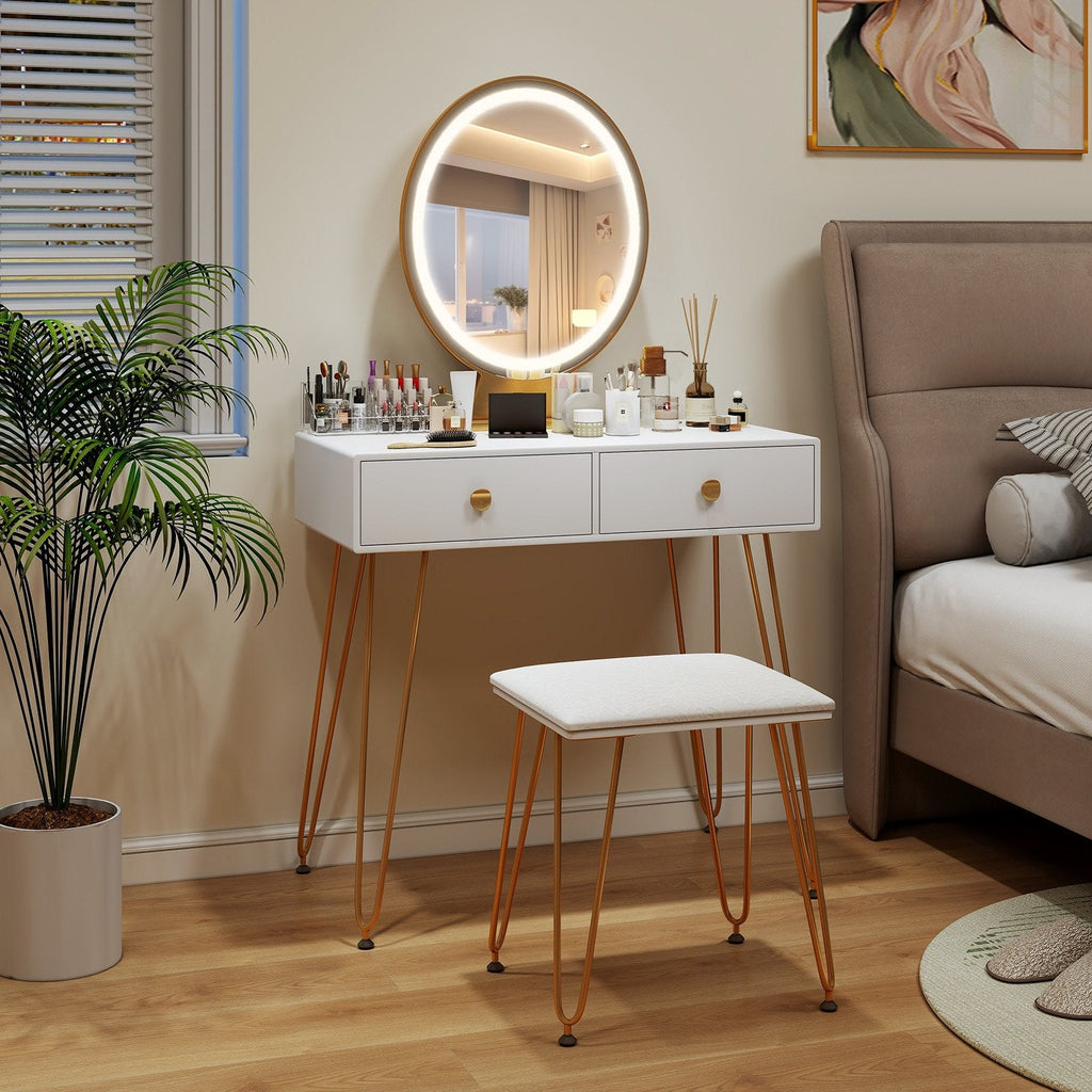 Industrial Makeup Dressing Table with 3 Lighting Modes-Rustic Brown