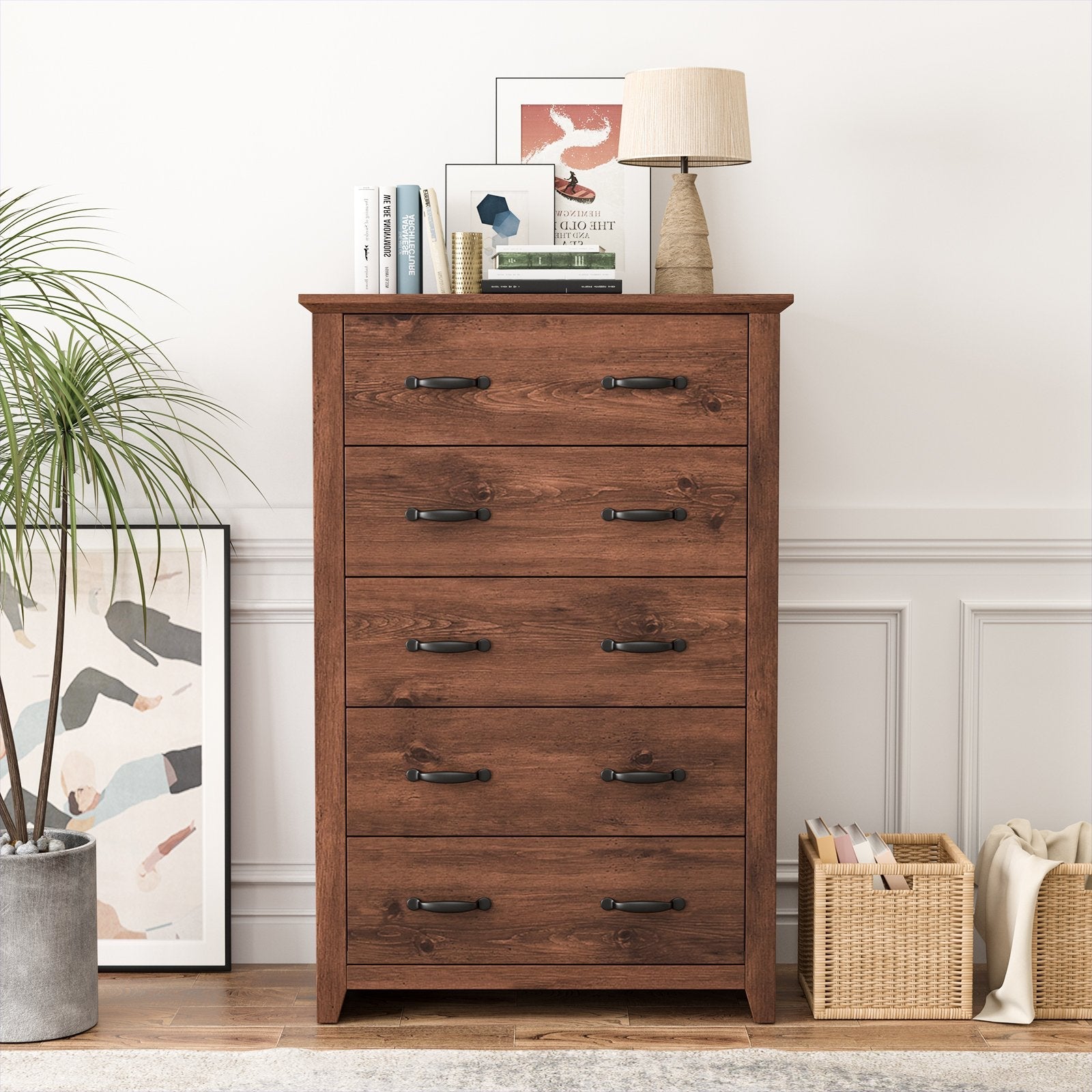 Tall Storage Dresser with 5 Pull-out Drawers for Bedroom Living Room-Gray