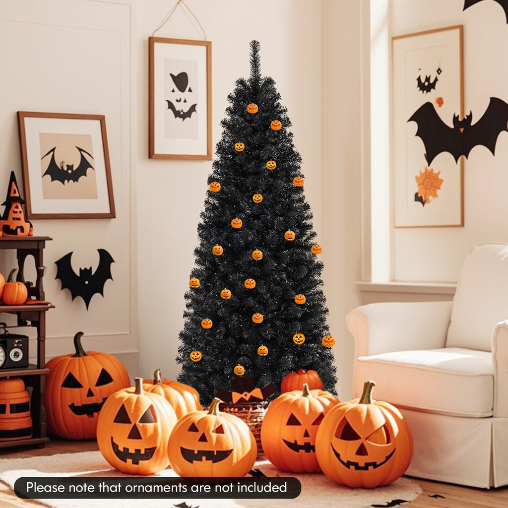 Pre-lit Christmas Halloween Tree with PVC Branch Tips and Warm White Lights-7'