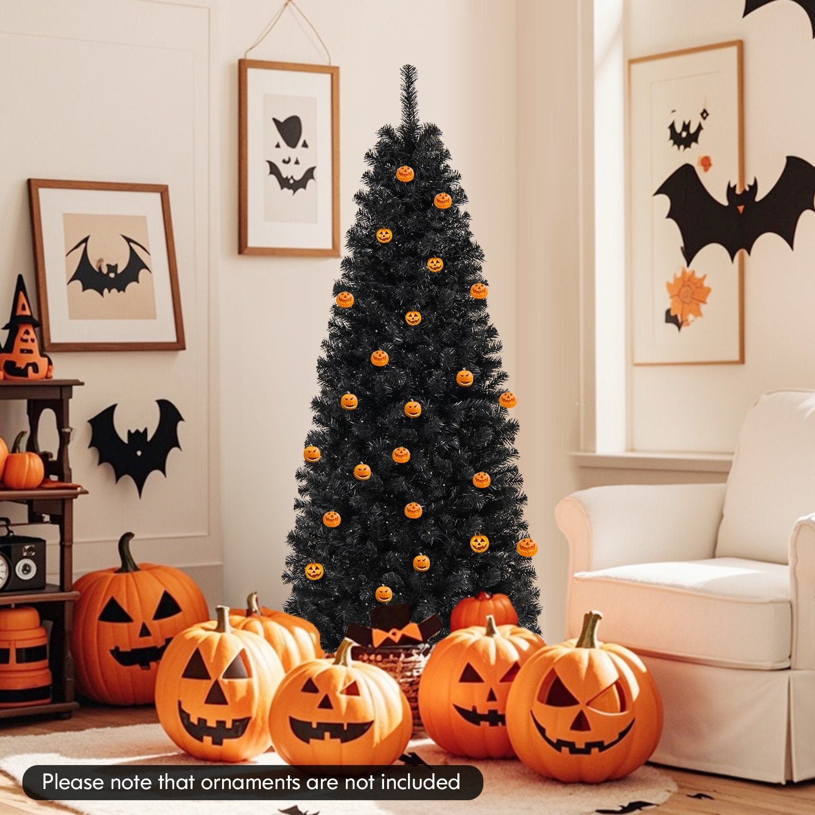 Pre-lit Christmas Halloween Tree with PVC Branch Tips and Warm White Lights-7'