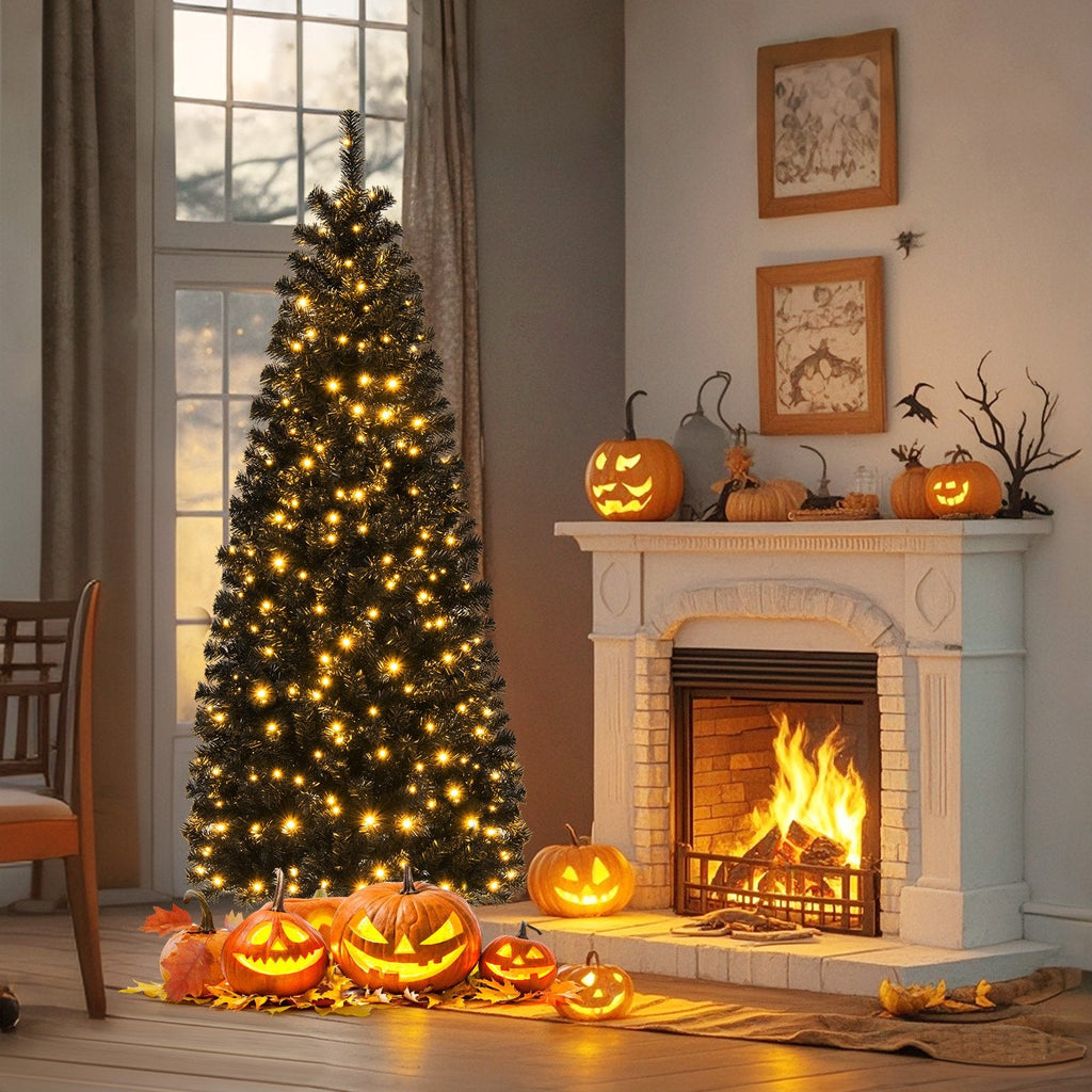 Pre-lit Christmas Halloween Tree with PVC Branch Tips and Warm White Lights-7'