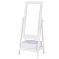 Kids Full Length Mirror 360 Degree Rotatable Dressing Mirror with Storage Bin-White