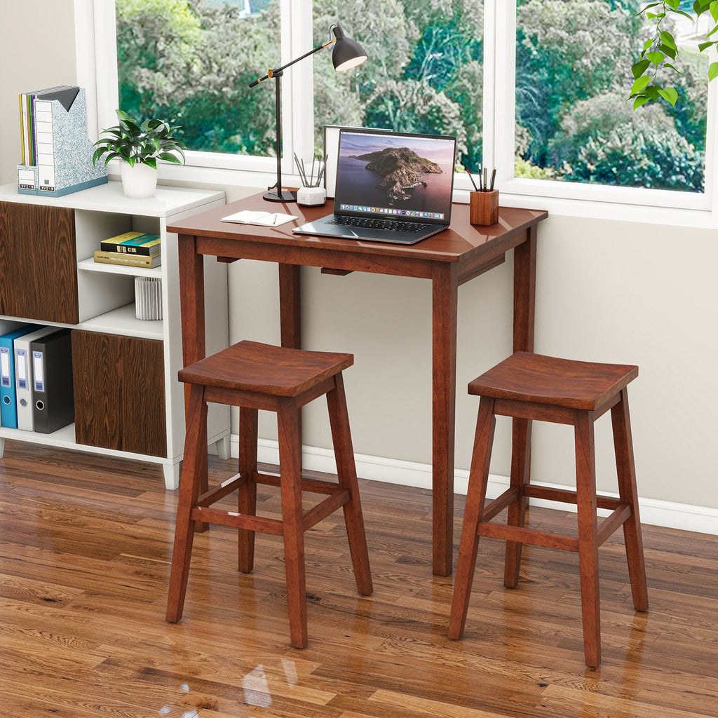 3-Piece Bar Table Set with Pub Table and 2 Saddle Stools-Espresso