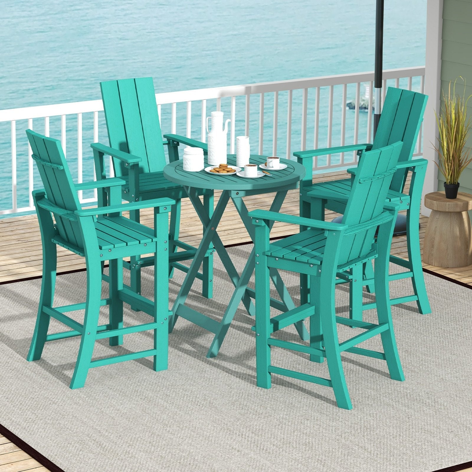 Tall Adirondack Chair Outdoor Bar Stool with Ergonomic Backrest for Backyard-Black